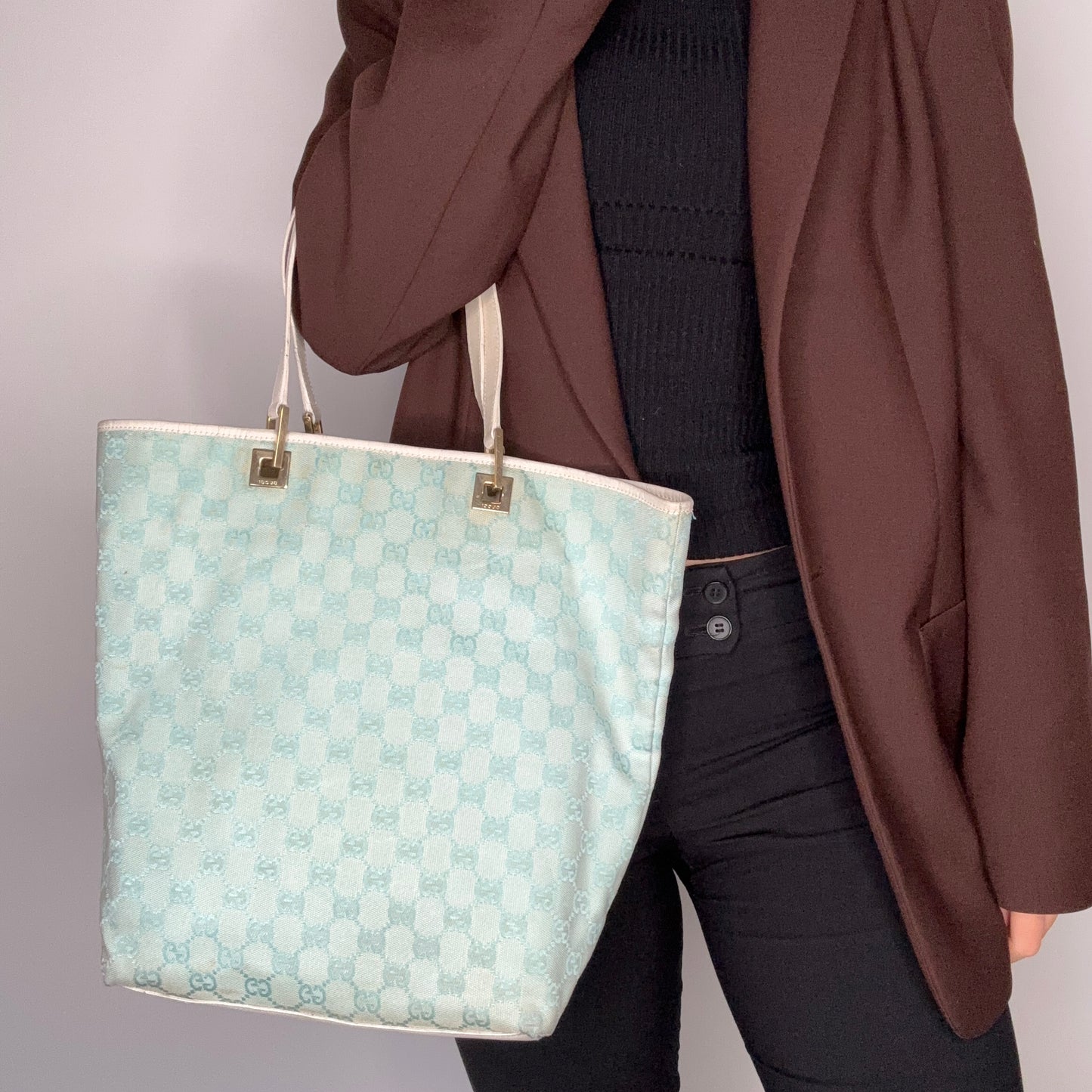 Gucci Bucket Bag Turquoise GG Print Vintage