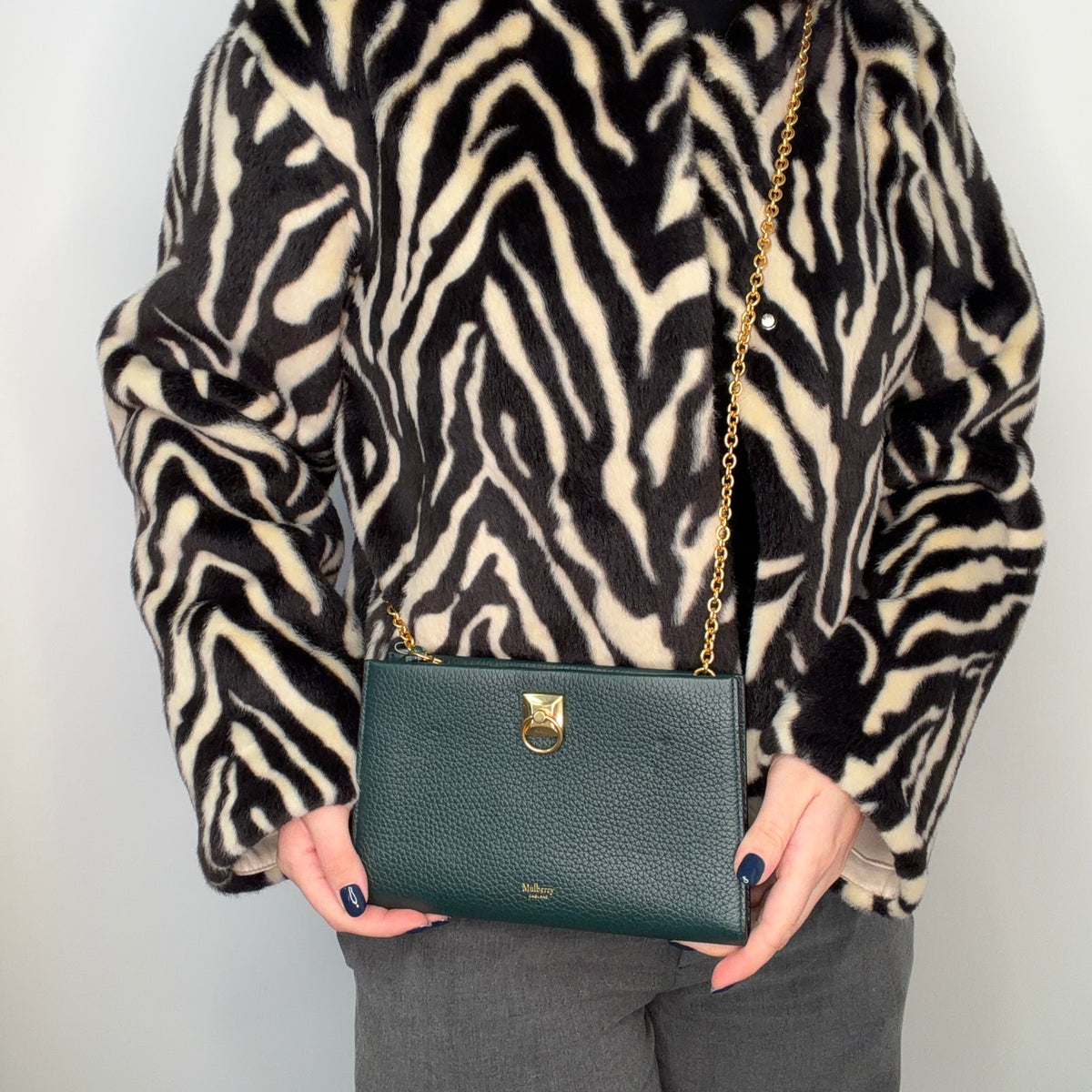Mulberry Iris Wallet On Chain Dark Green Leather