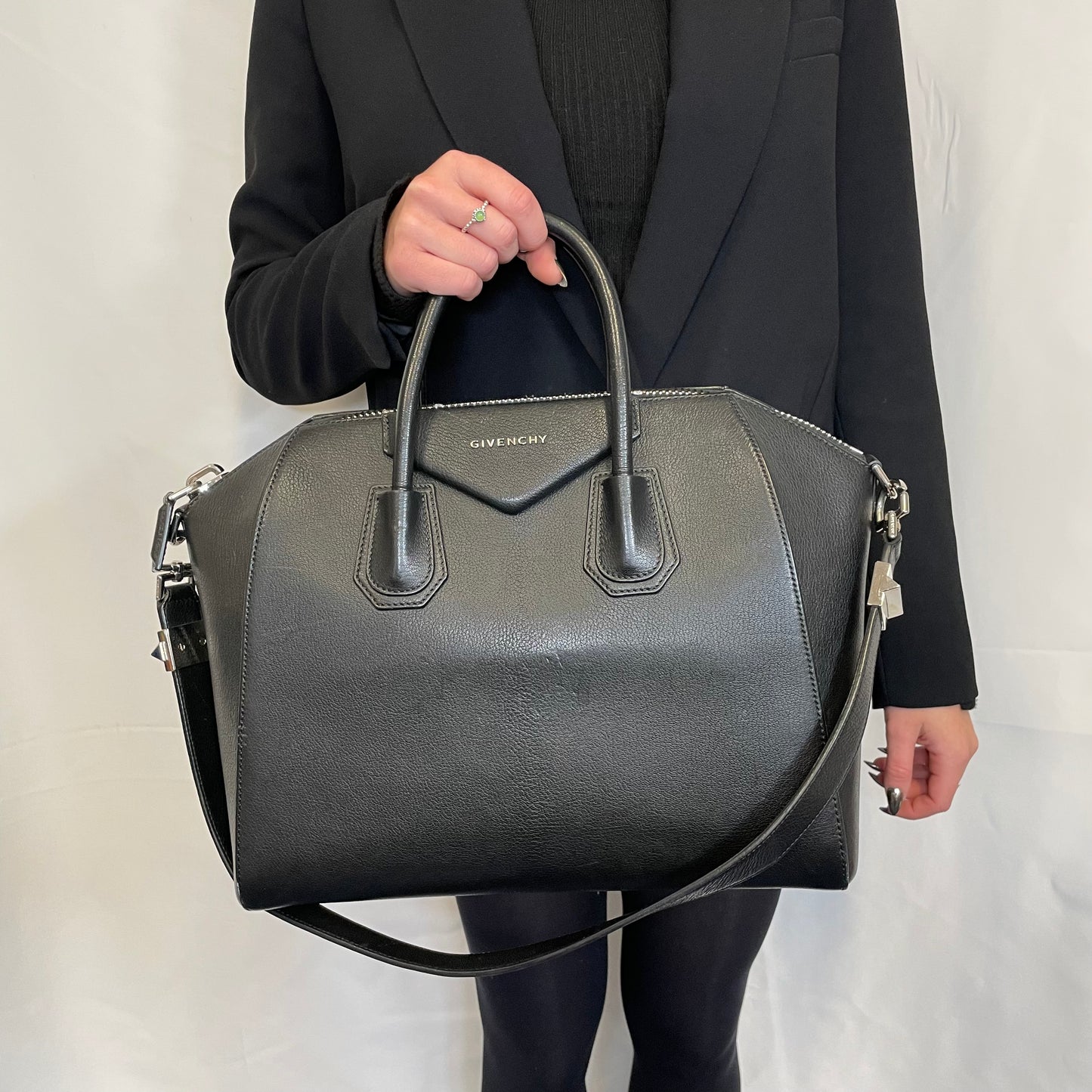 Givenchy Antigona Black Goatskin Medium Silver Hardware