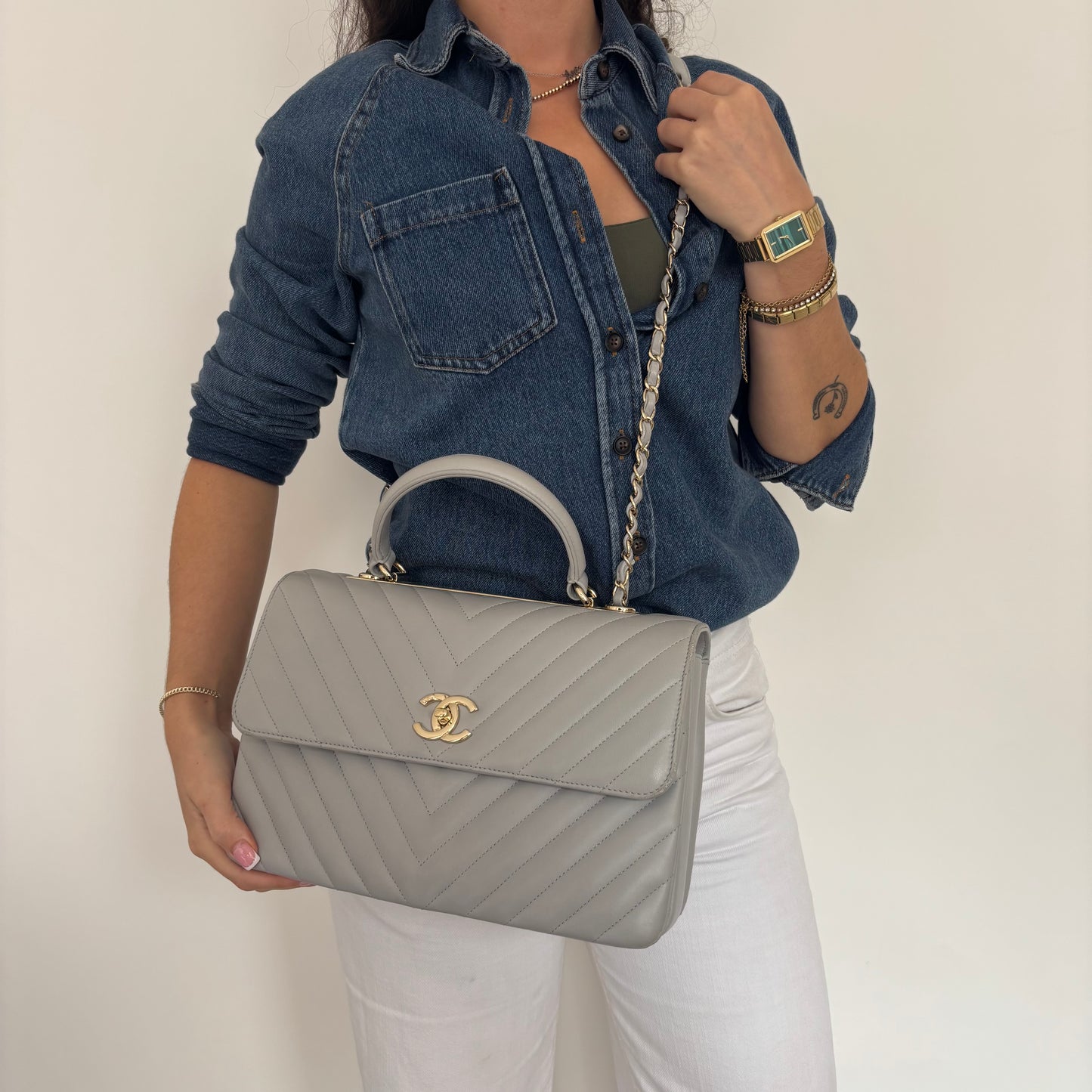 Chanel Trendy Chevron Quilted Medium CC Flap Bag Grey 2018