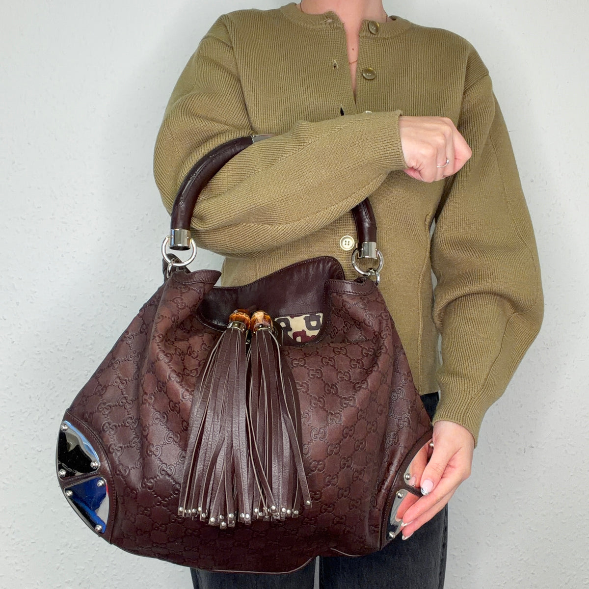 Gucci Indy Hobo Brown Guccissima Vintage