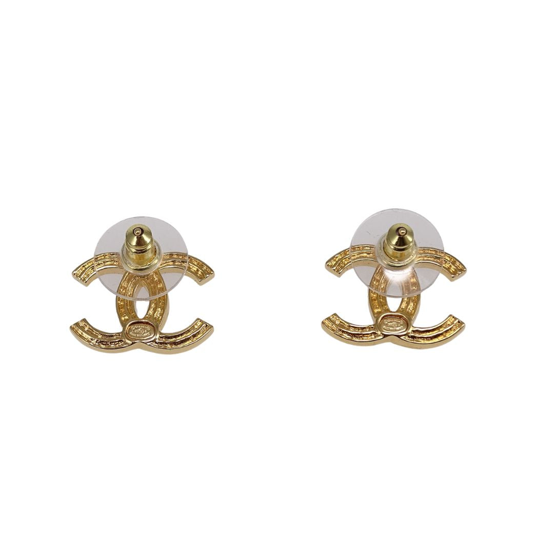 Chanel CC Earrings Goldtone and Black Enamel 2025