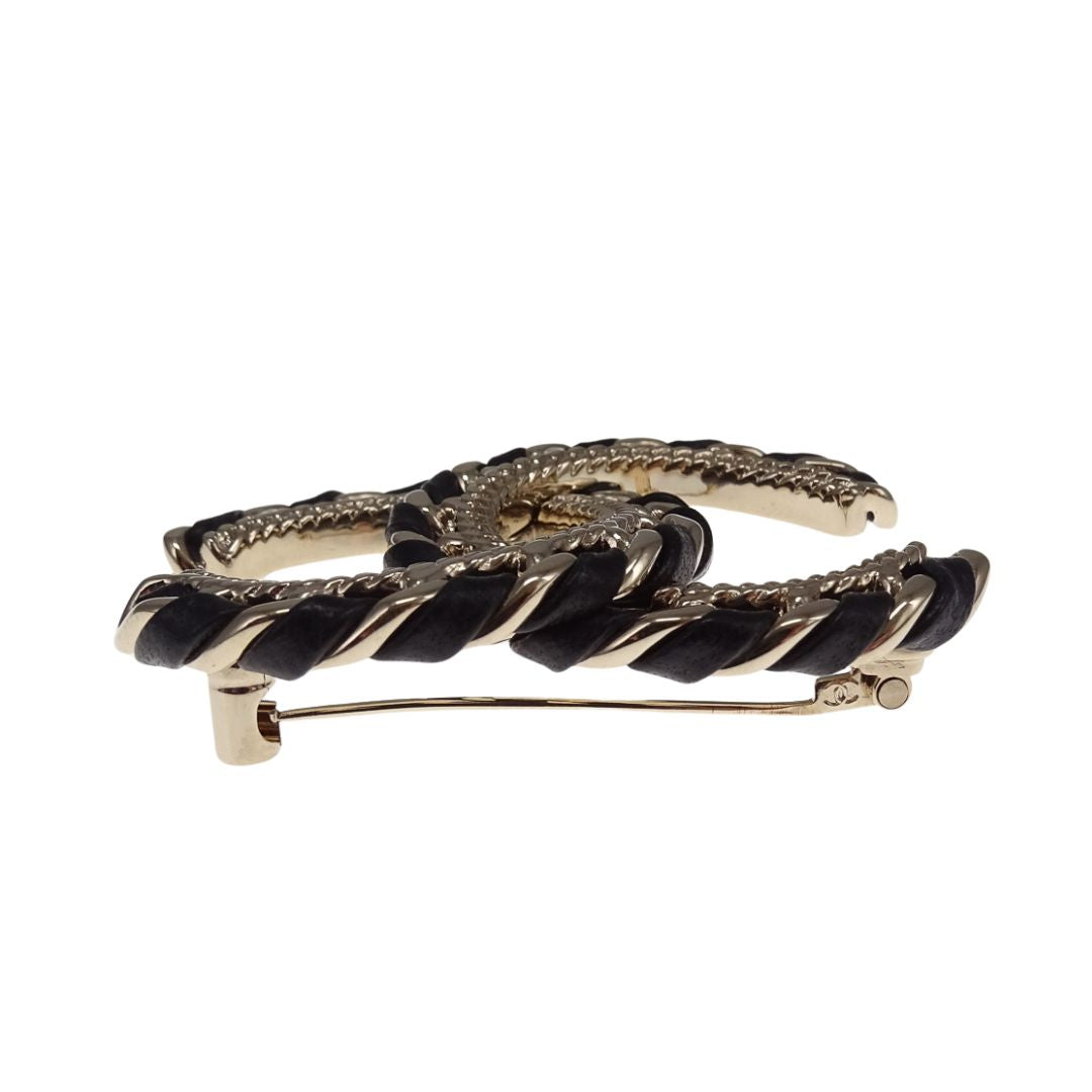 Chanel CC Brooch Leather Woven Goldtone 2026