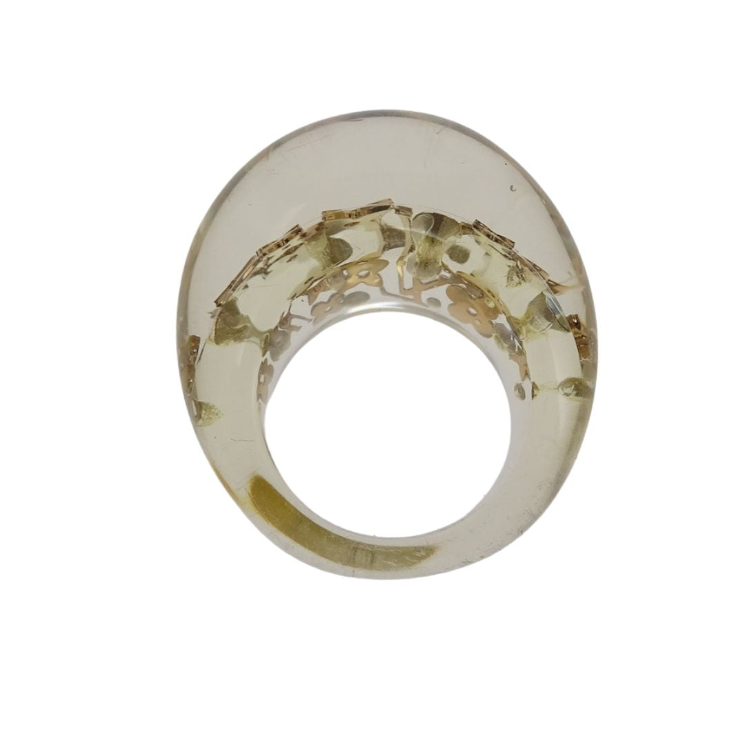 Louis Vuitton Monogram Inclusion Ring Clear Resin/Gold (size 54 - M)