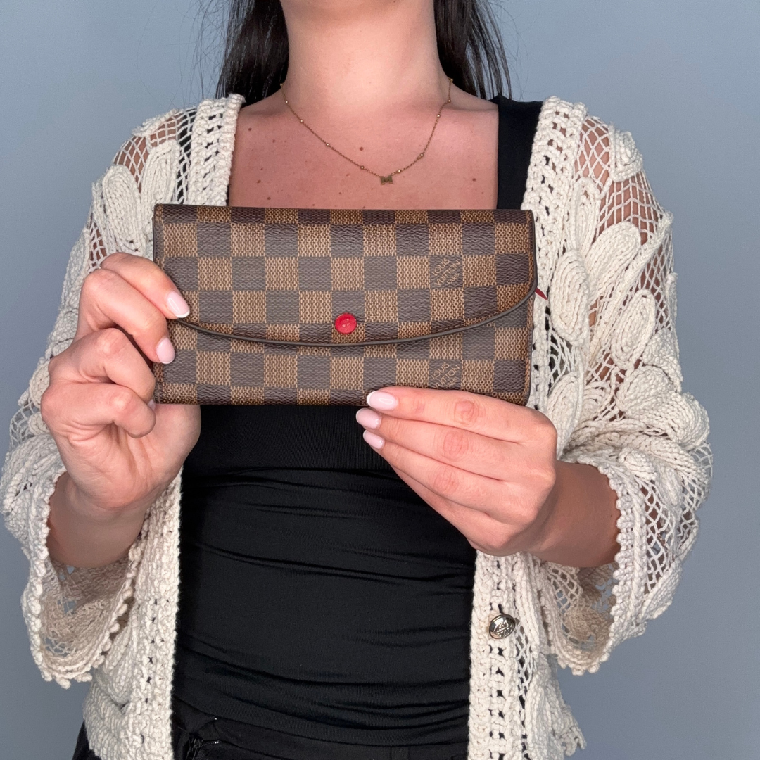 Louis Vuitton Emilie Wallet Damier Ebene & Rouge TA5107
