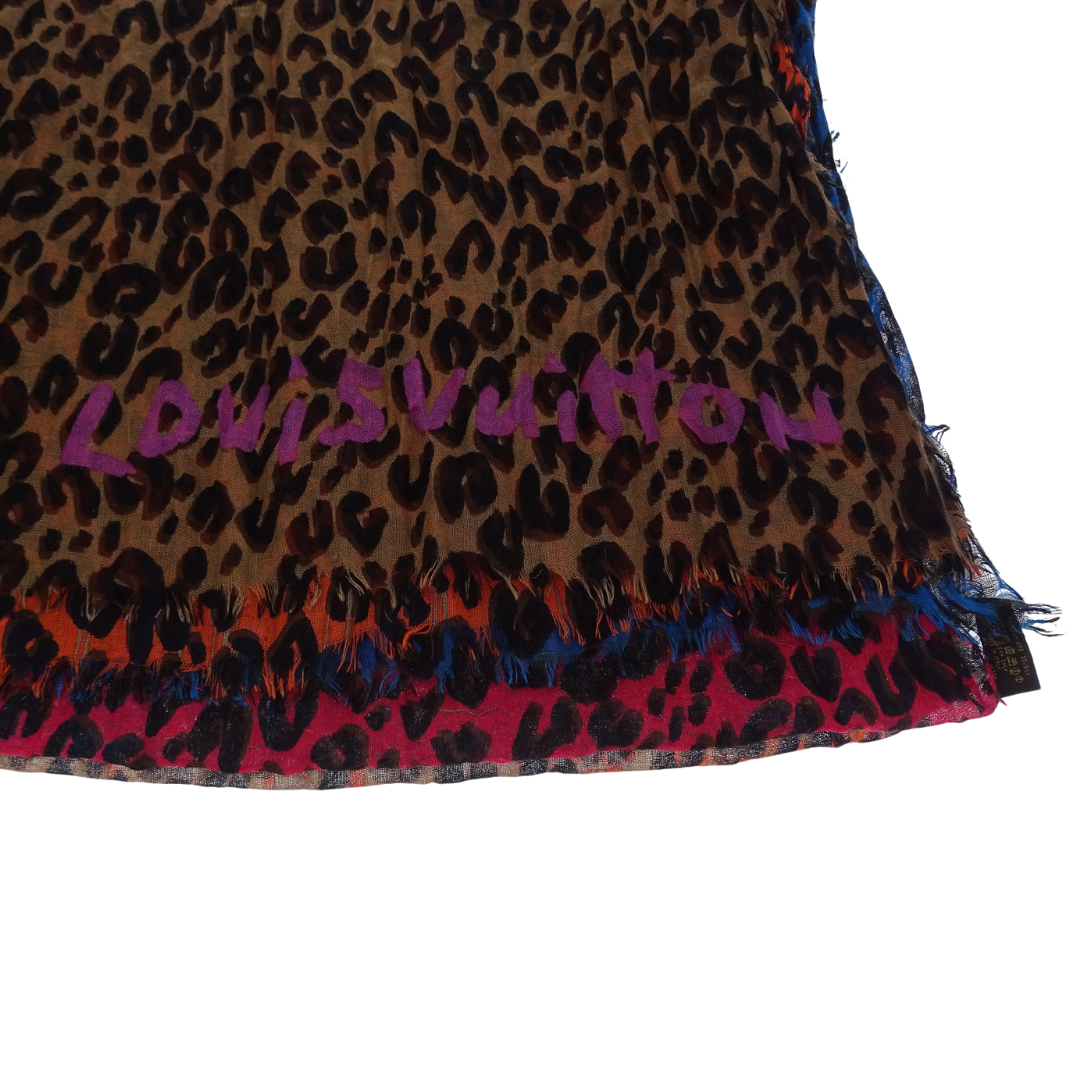 Louis Vuitton Limited Edition Colour Block Leopard Stole Cashmere & Silk