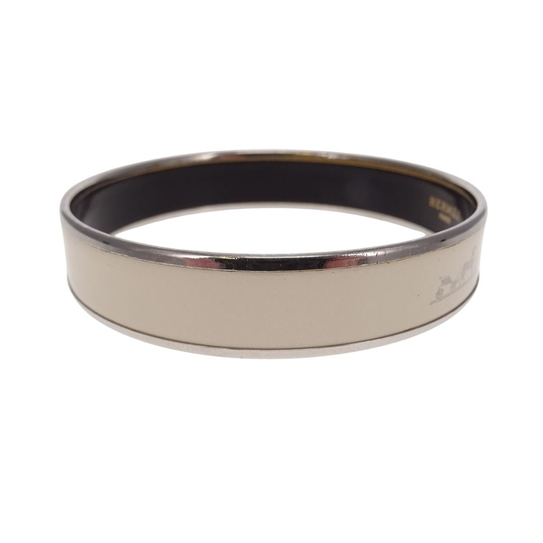 Hermes Printed Enamel Bangle Wide Ivory Small
