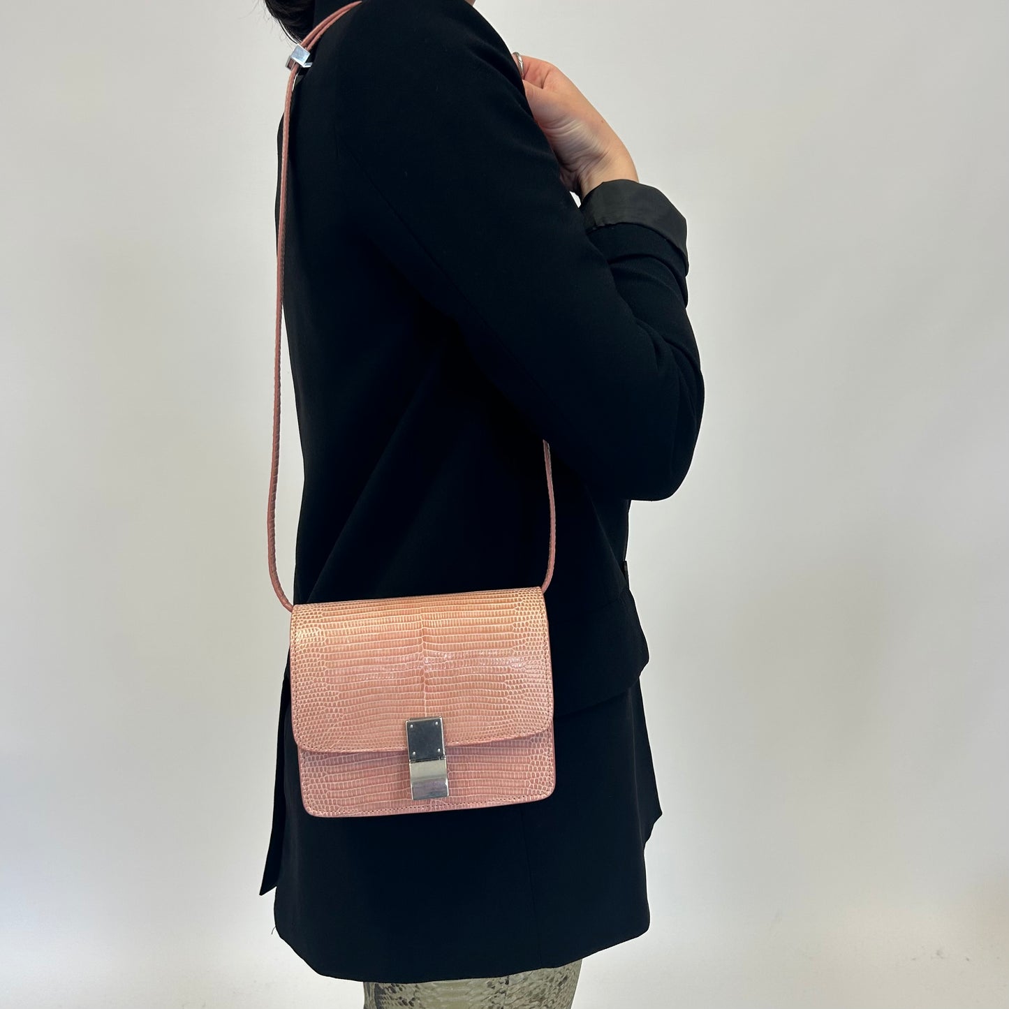 Celine Pink Lizard Small Classic Bag