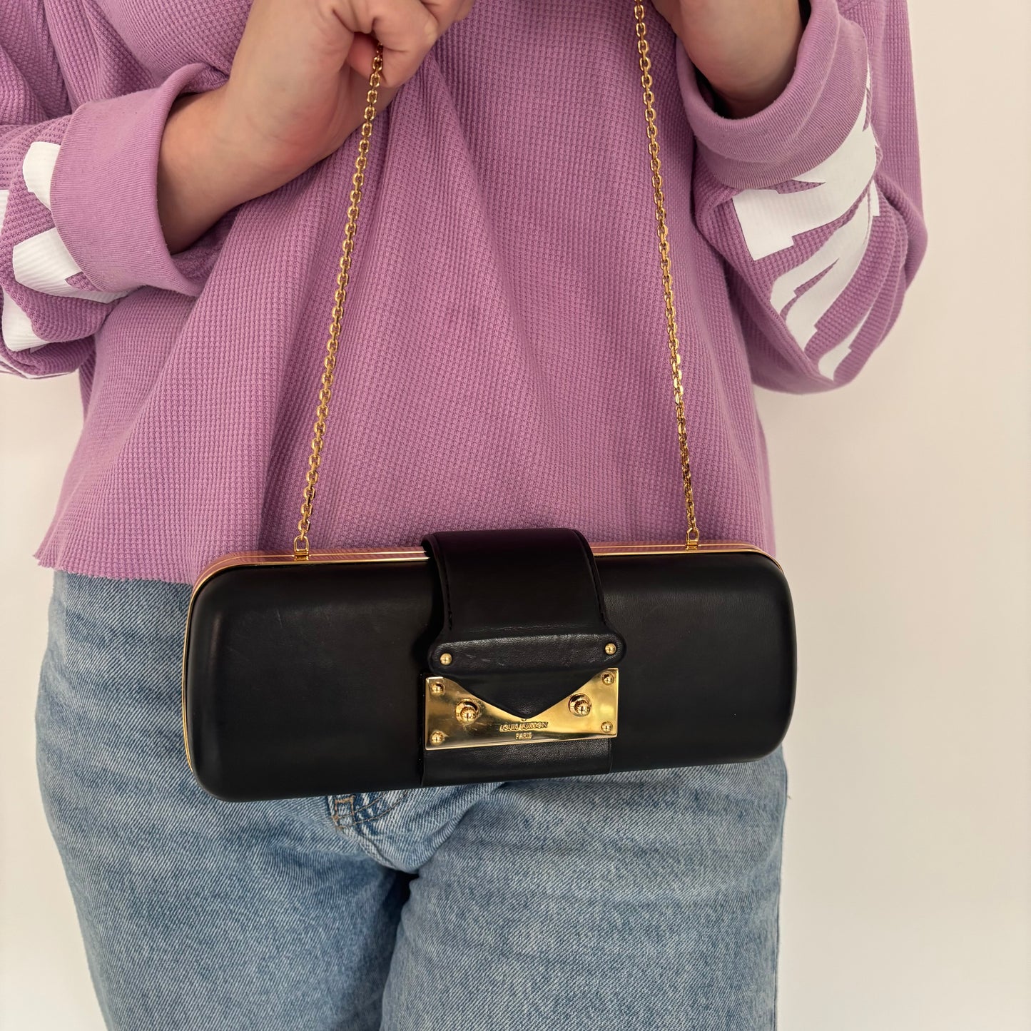 Louis Vuitton Minaudiere Black Long With Gold Hardware And Chain PL3151