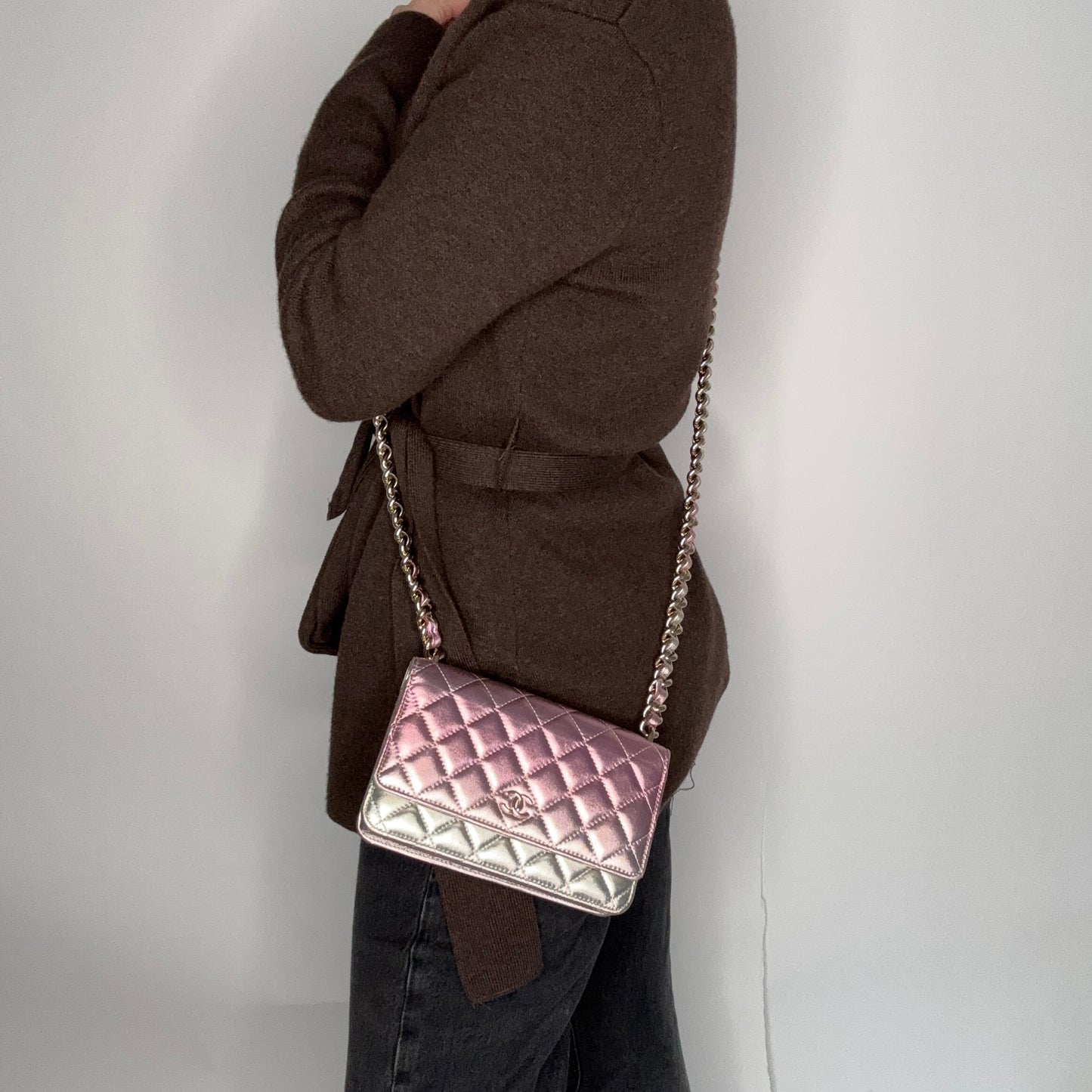 Chanel Wallet on Chain Pink Gradient Iridescent with Chunky Chain (NFID)