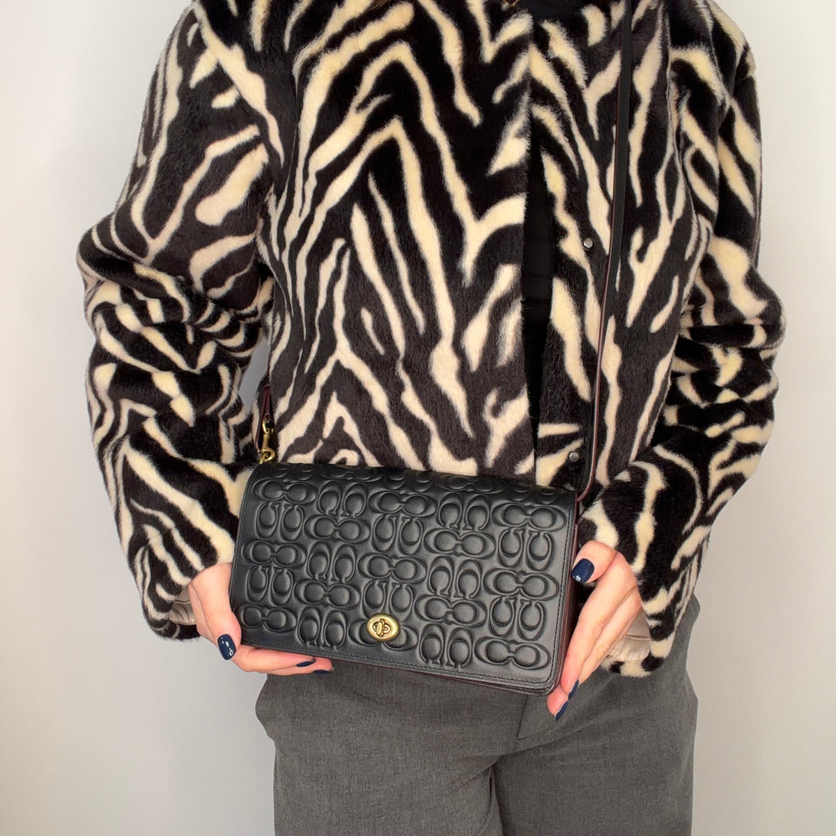 Coach Dinky Signature Embossed Leather Black