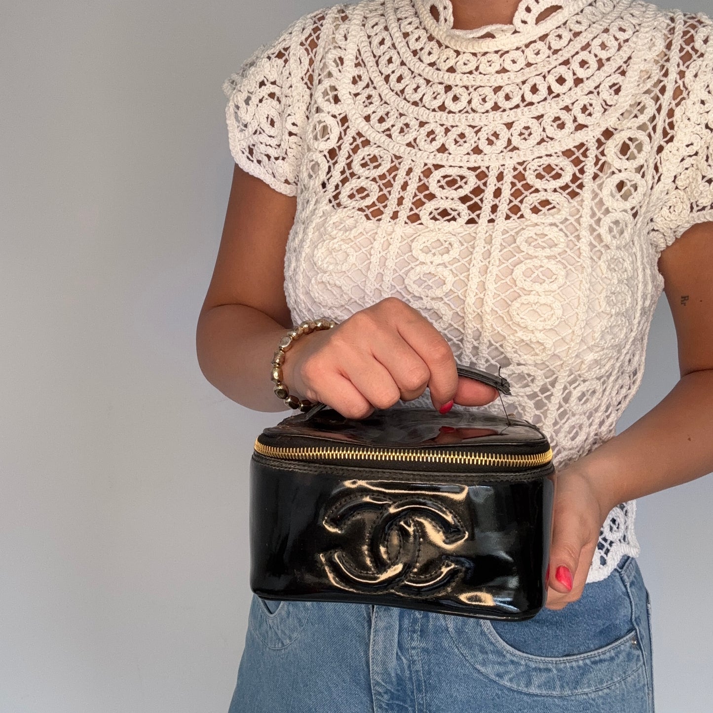 Chanel Vanity Flat Bag Black Patent 1997/99