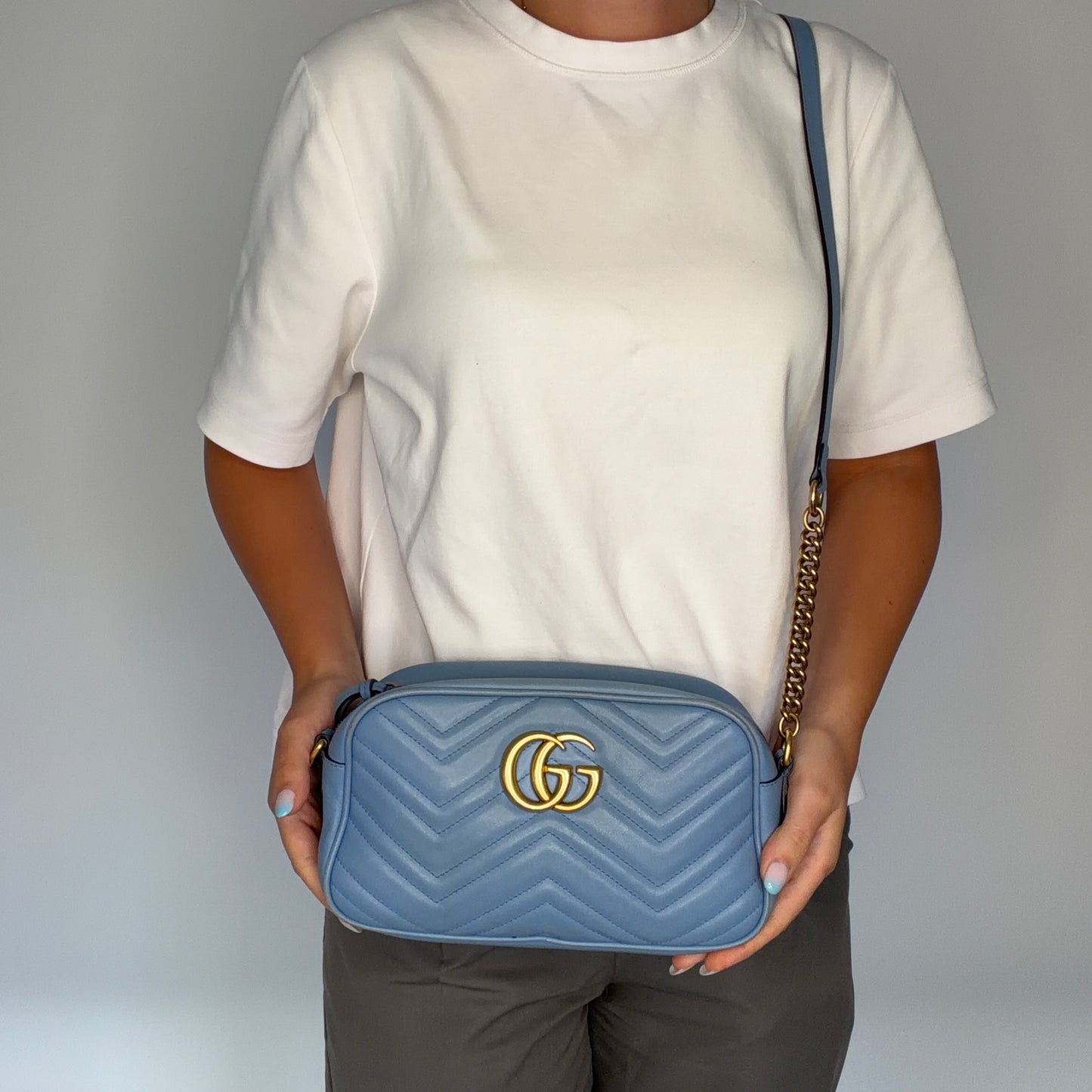 Gucci Marmont Camera Bag Small Baby Blue GHW