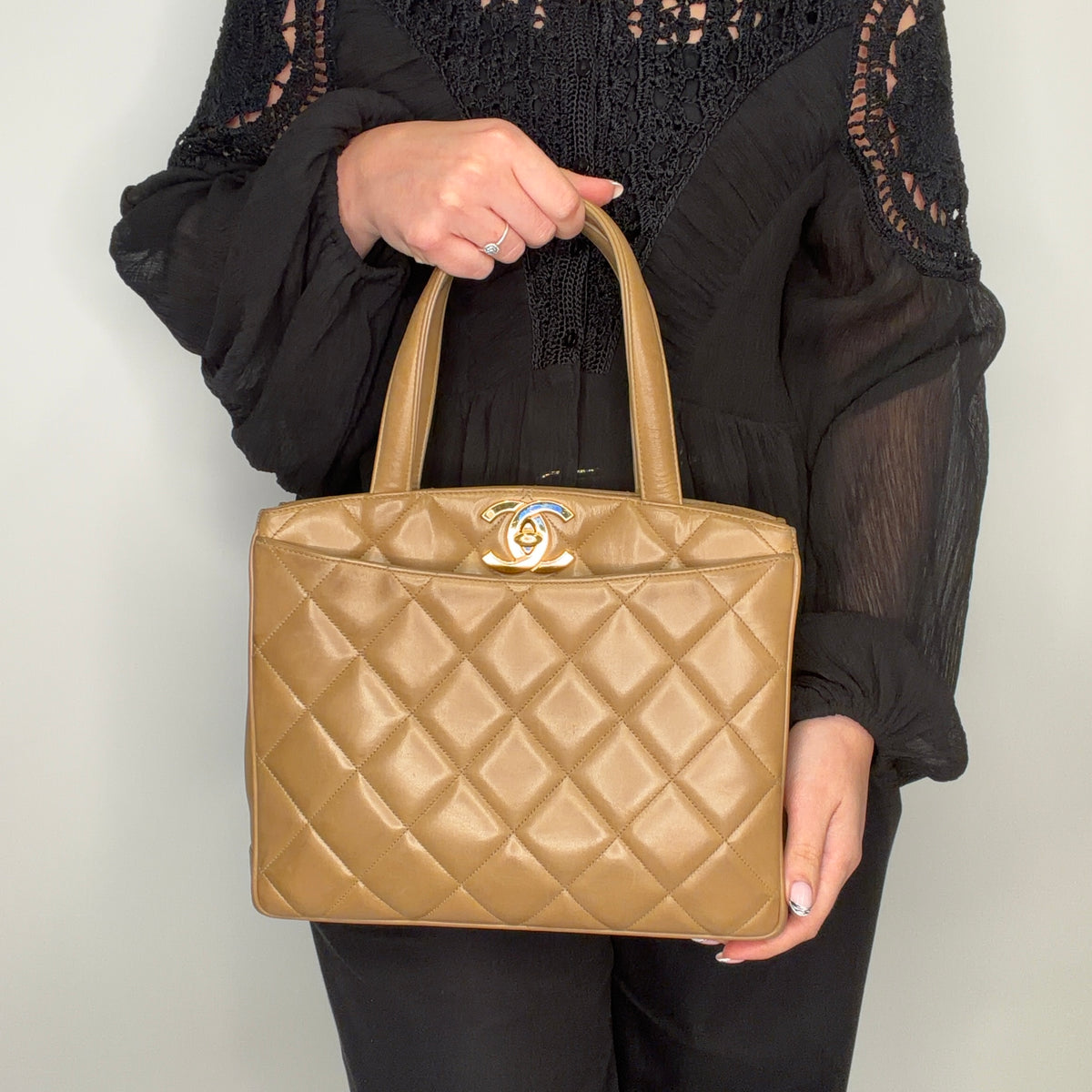Chanel Timeless Top Handle Tote Beige Lambskin GHW