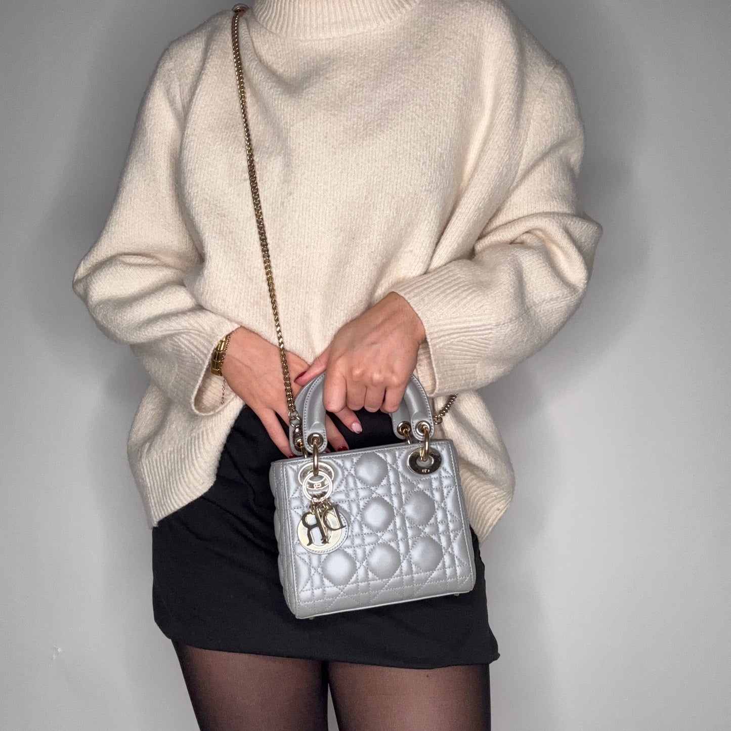 Dior Metallic Silver Mini Lady Dior Bag 2022 2