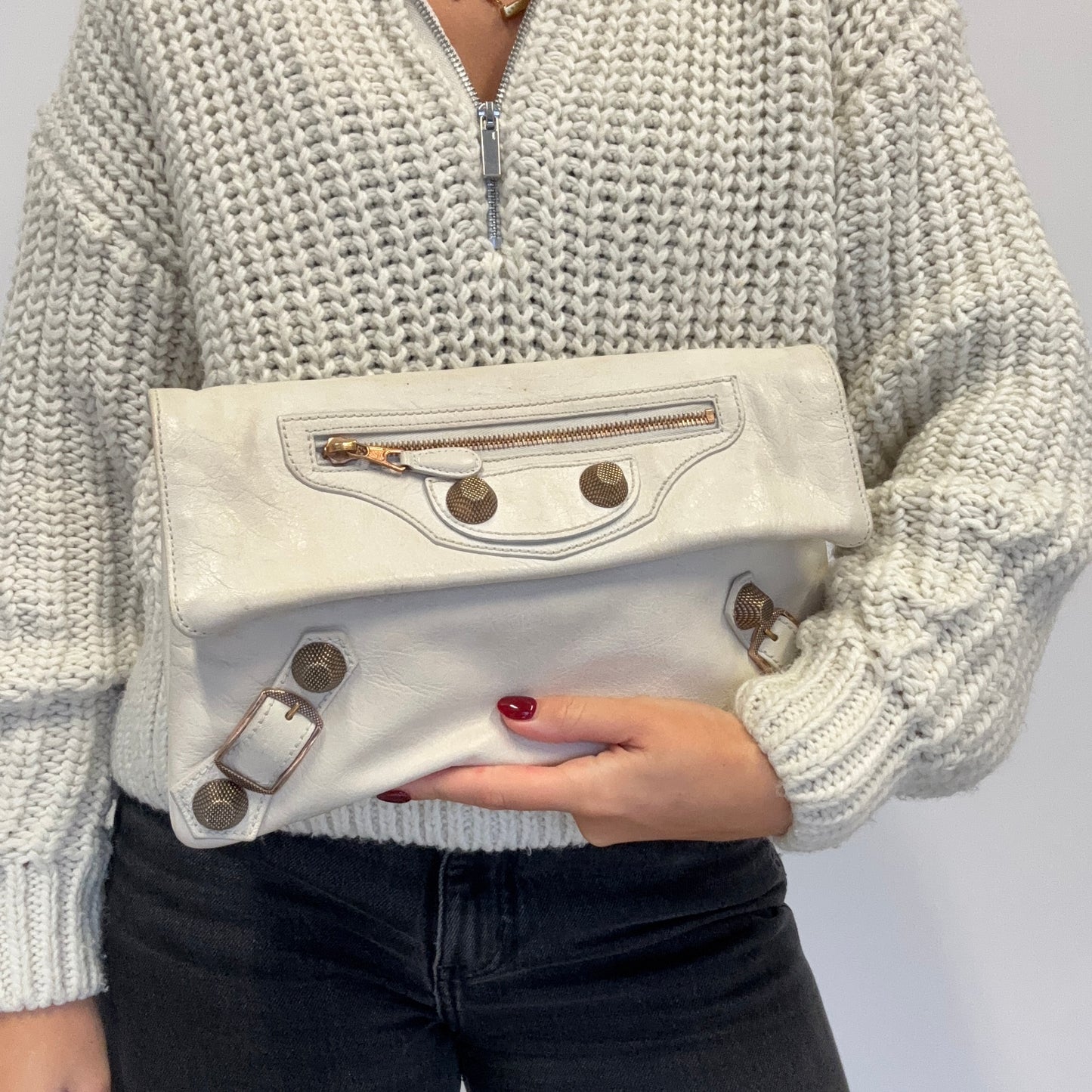 Balenciaga Arena Clutch In Ivory Calfskin Giant 12 Vintage