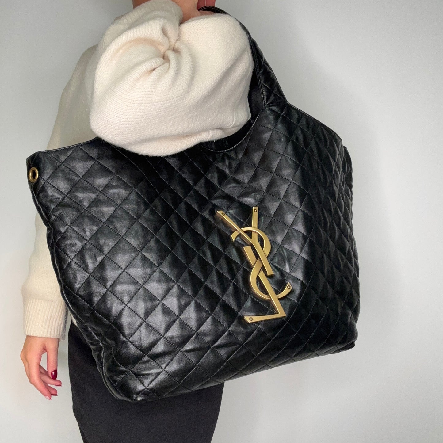 Saint Laurent Maxi Icare Tote Black Lambskin GHW 2023