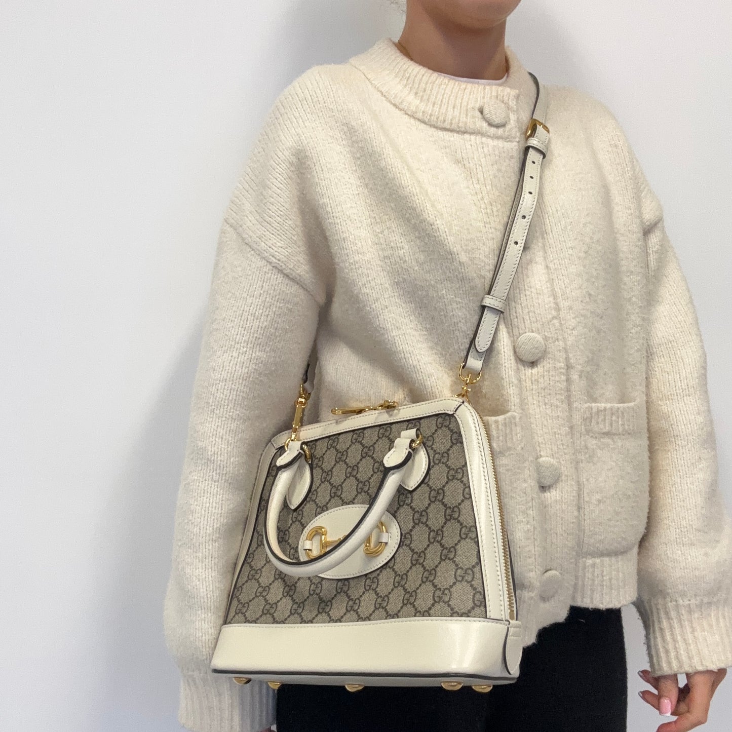 Gucci Horsebit 1955 Supreme Small Tote Ivory