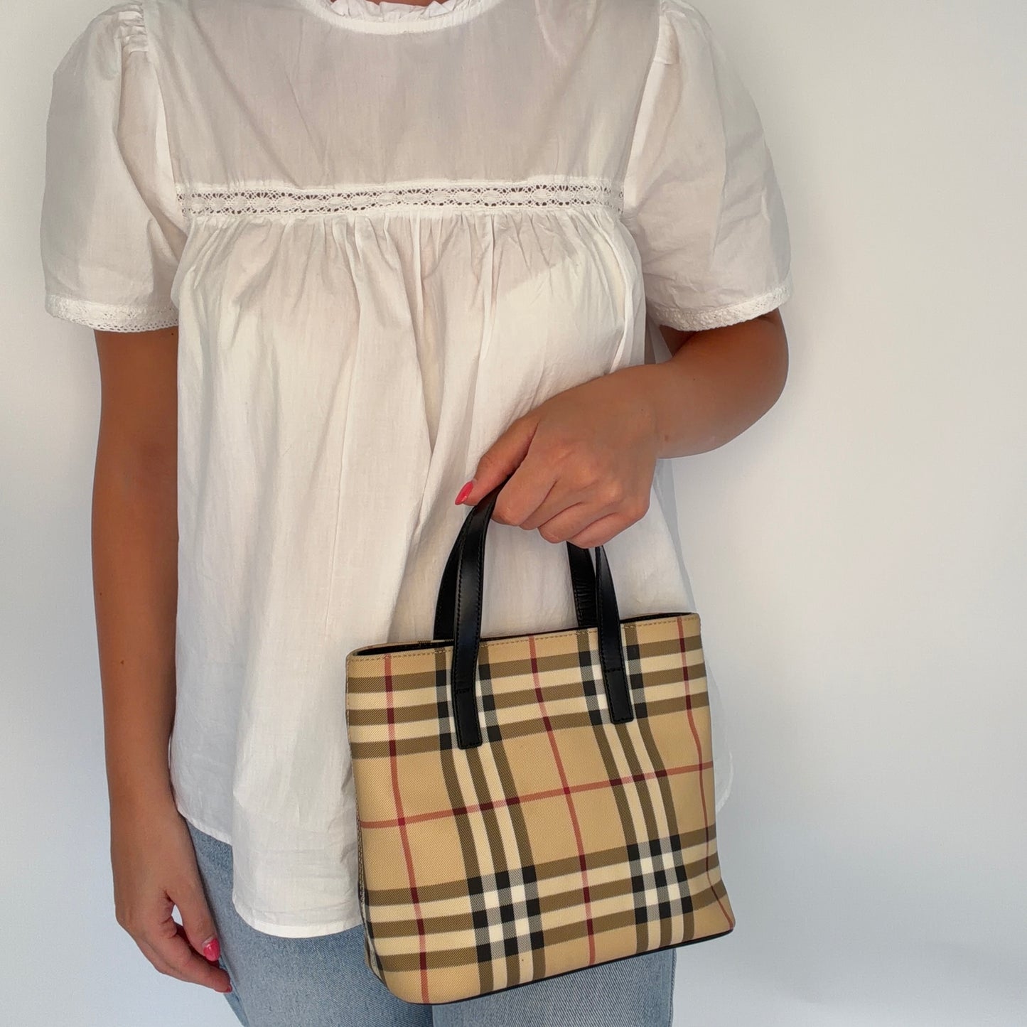 Burberry Tote Bag Mini Check Coated Canvas and Leather