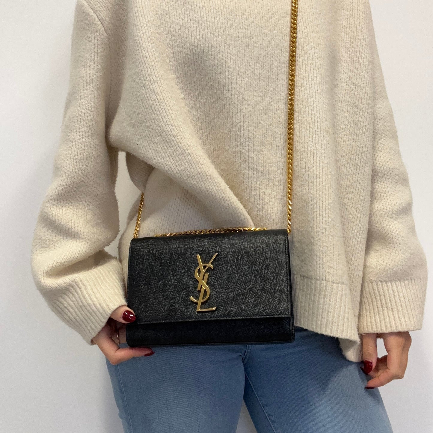 Saint Laurent Kate Small Black Grain De Poudre GHW 2022