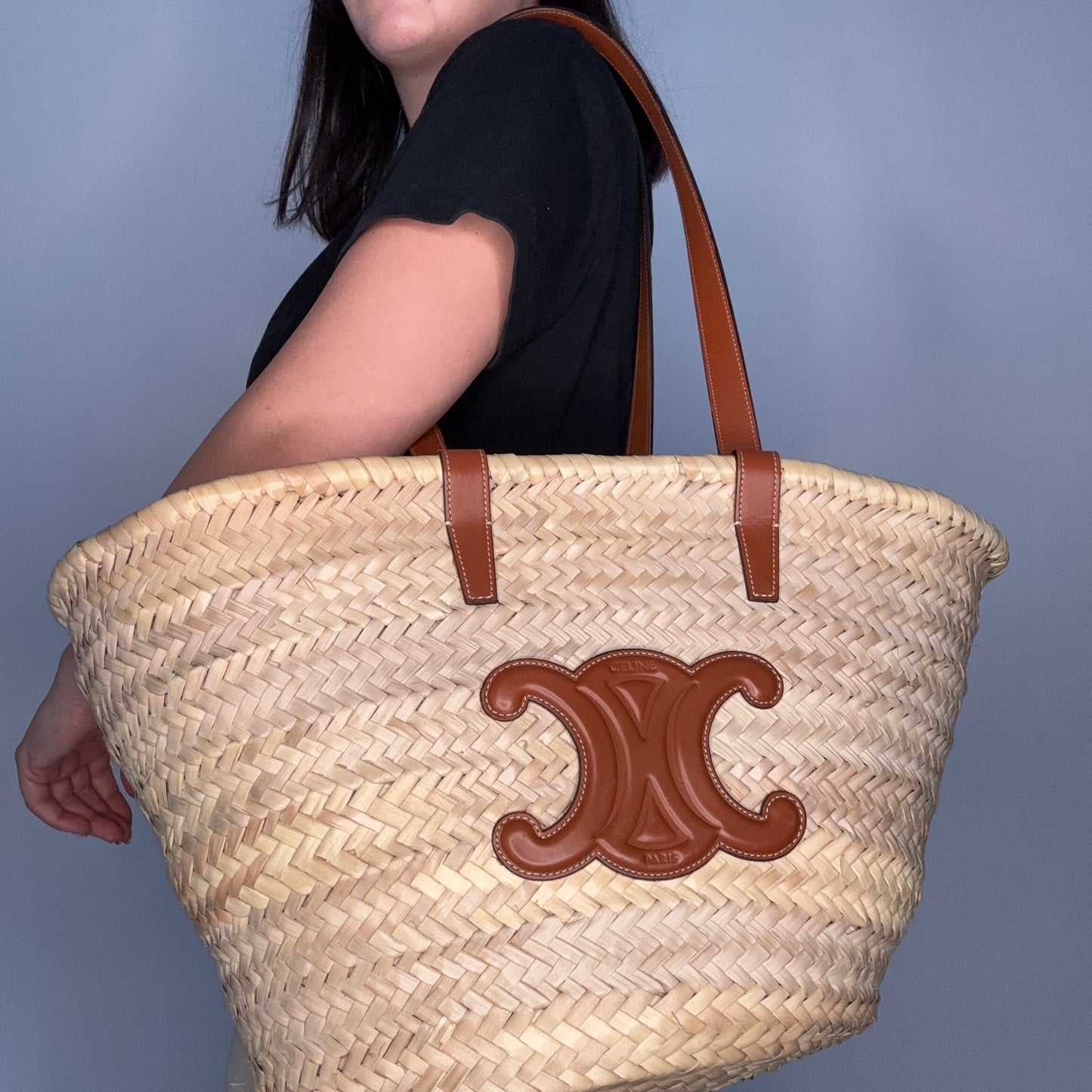 Celine Classic Panier Basket Bag Palm Leaves and Calfskin 2022
