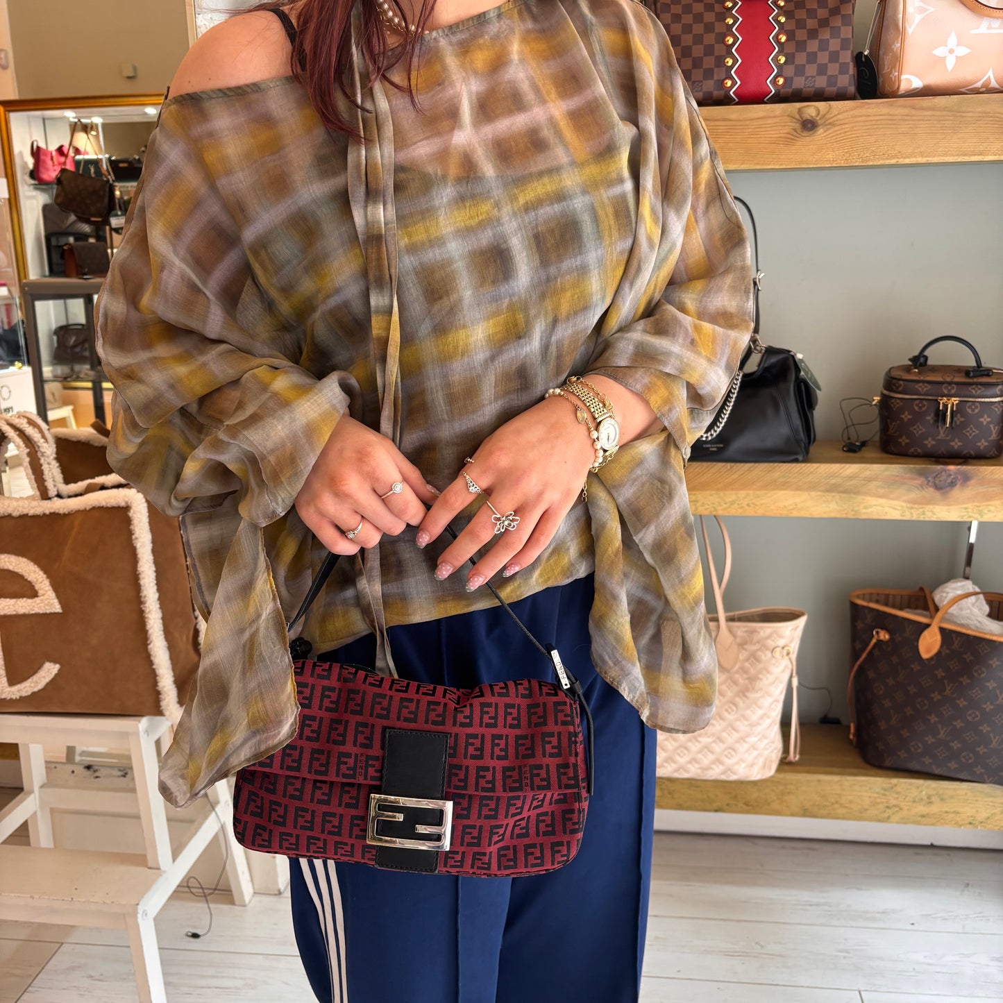 Fendi Baguette Red Zucchino and Black Leather Trim