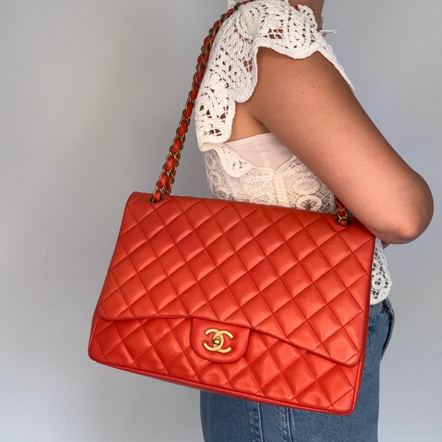 Chanel Classic Maxi Single Flap Coral Brushed GHW 2009/10