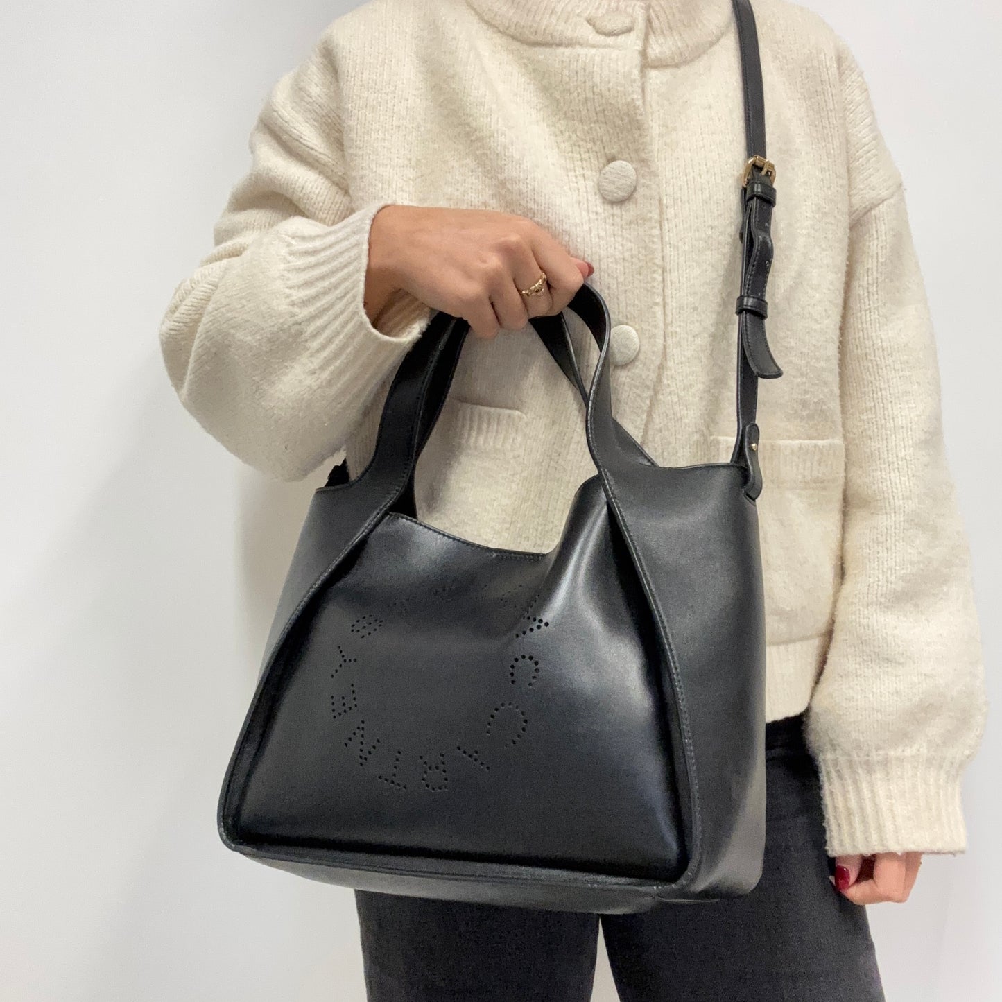 Stella McCartney Alter Mat Logo Cut Tote Black