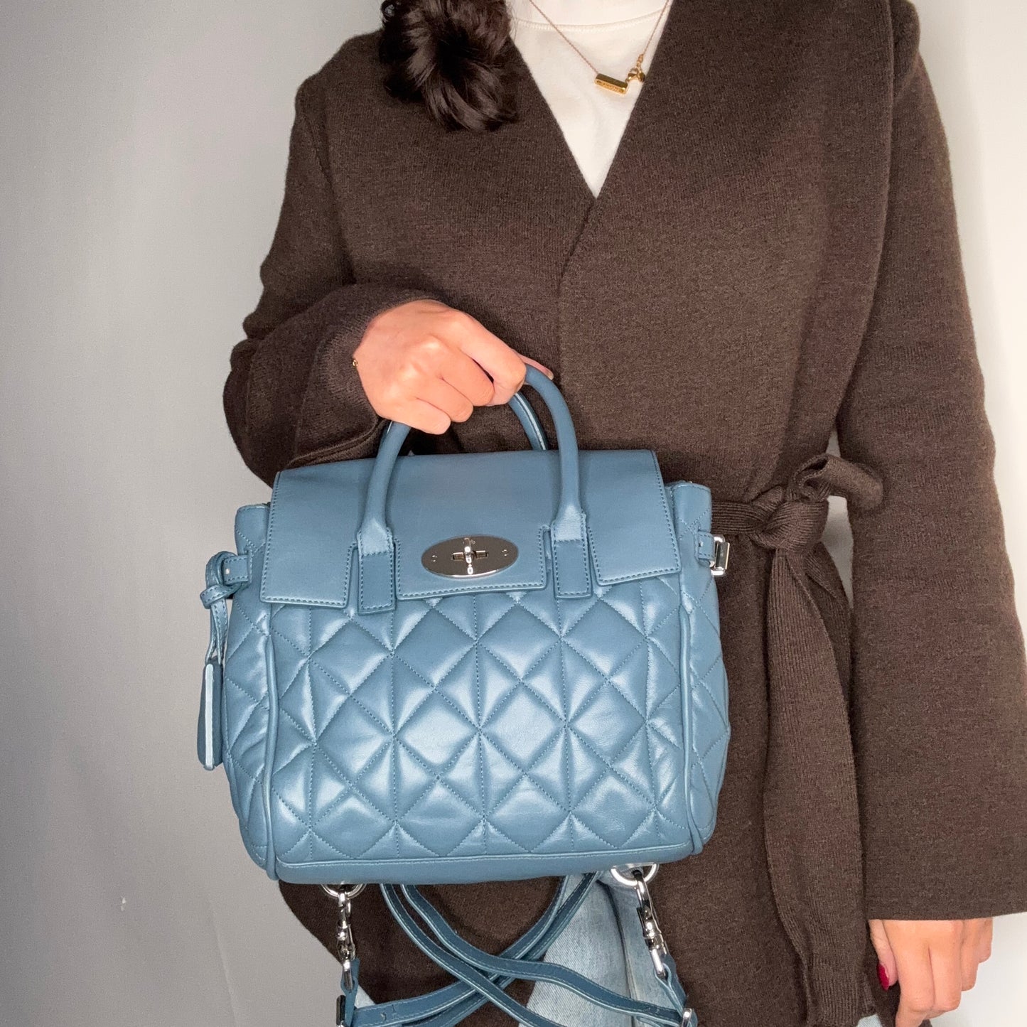 Mulberry Mini Cara Delevingne Bag in Steel Blue Quilted Nappa Leather