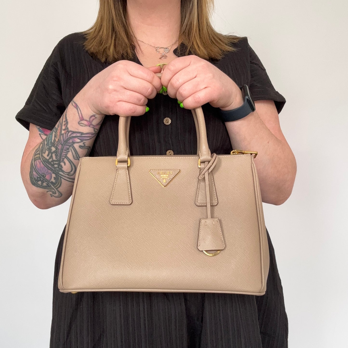 Prada Double Zip Cammeo Lux Tote In Saffiano Leather With Strap
