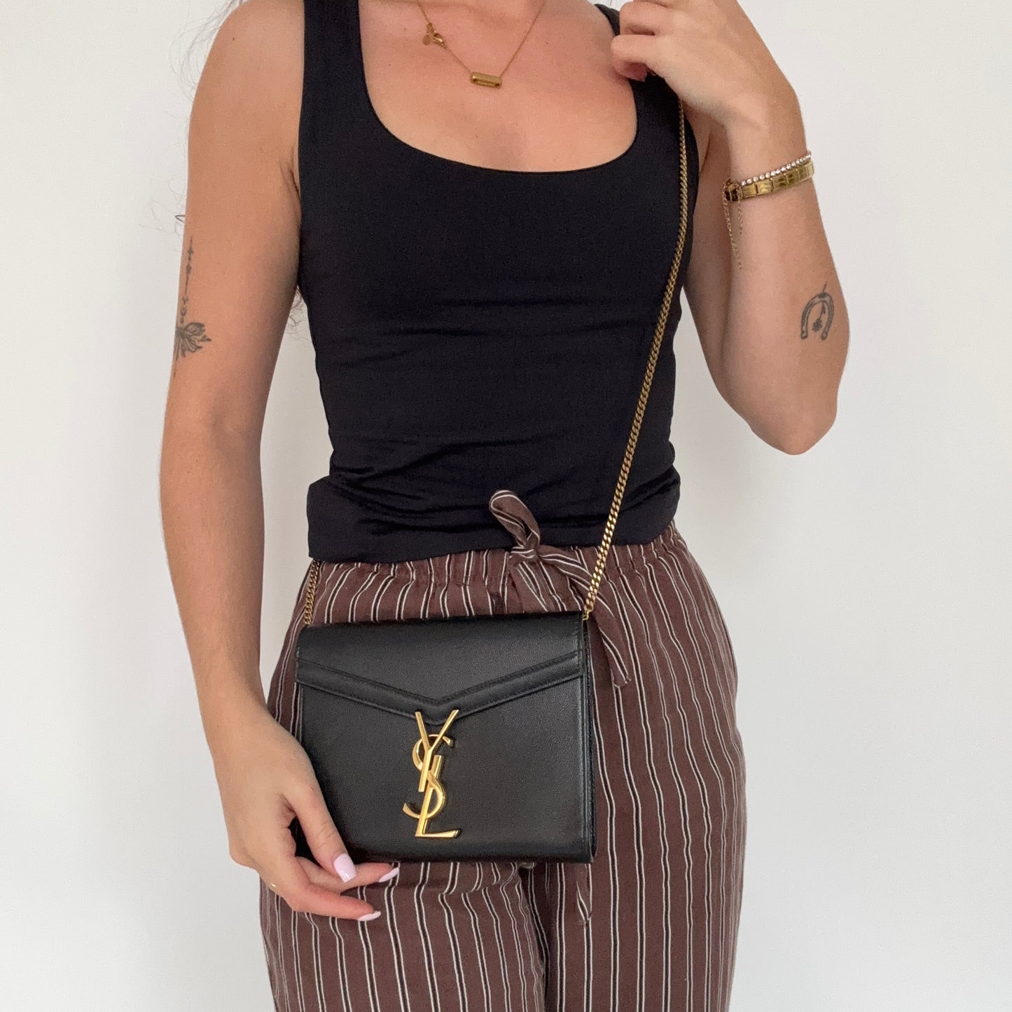 Saint Laurent Cassandra Chain Wallet with Push Lock Black GHW