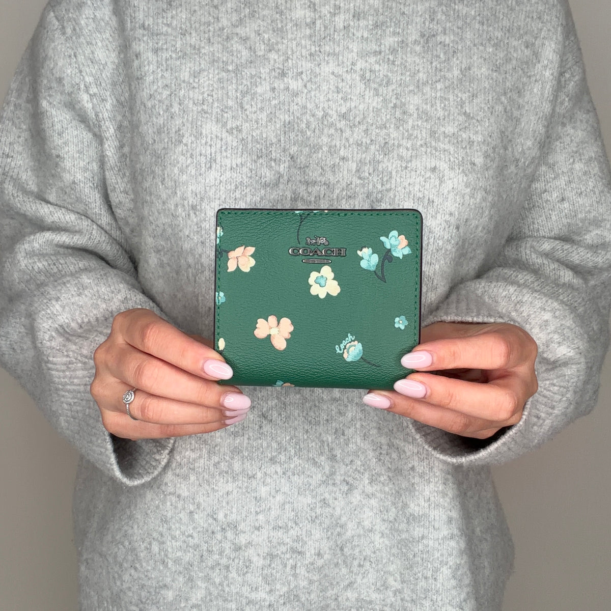 Coach Snap Wallet In Mystical Floral Print Green