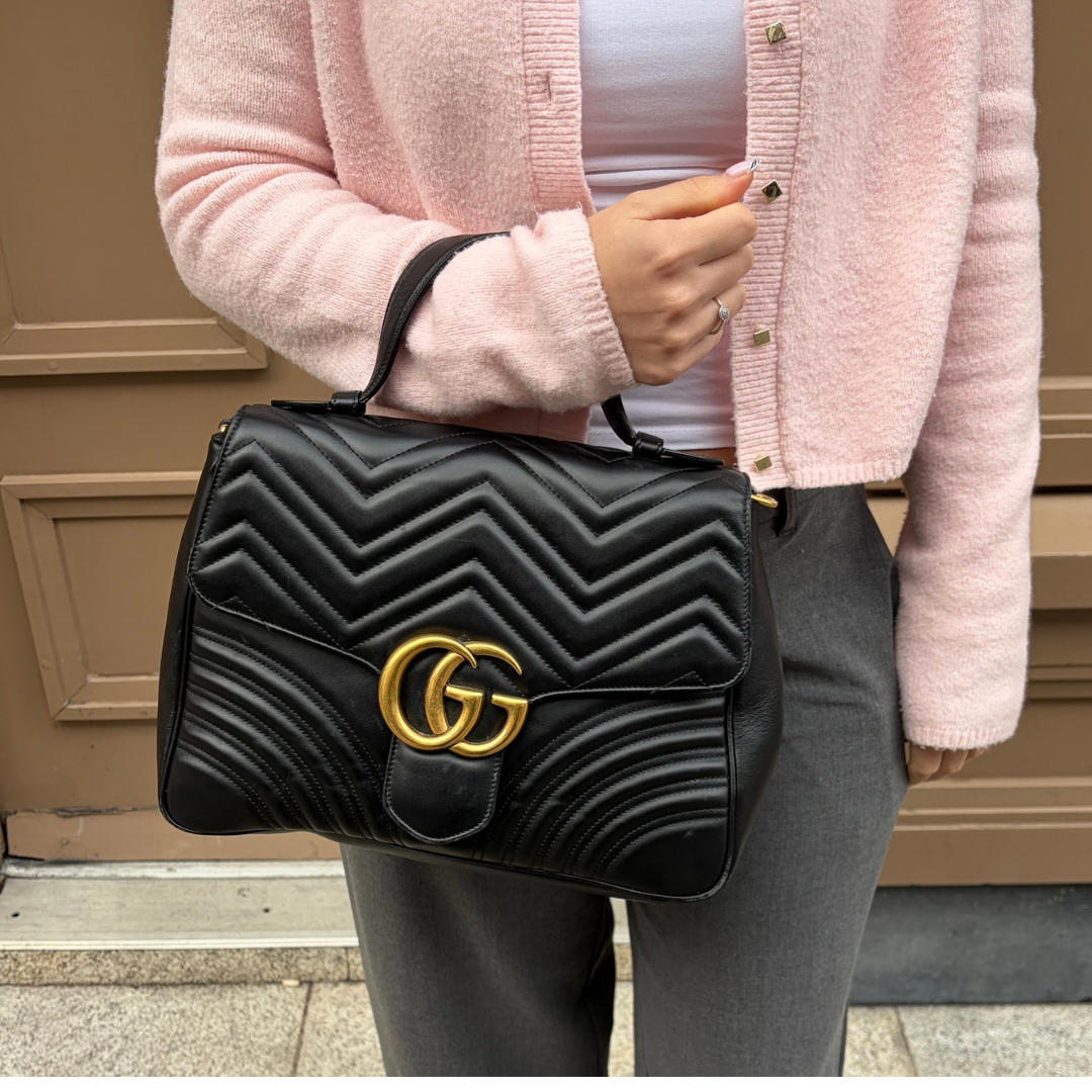 Gucci Marmont Top Handle Black GHW