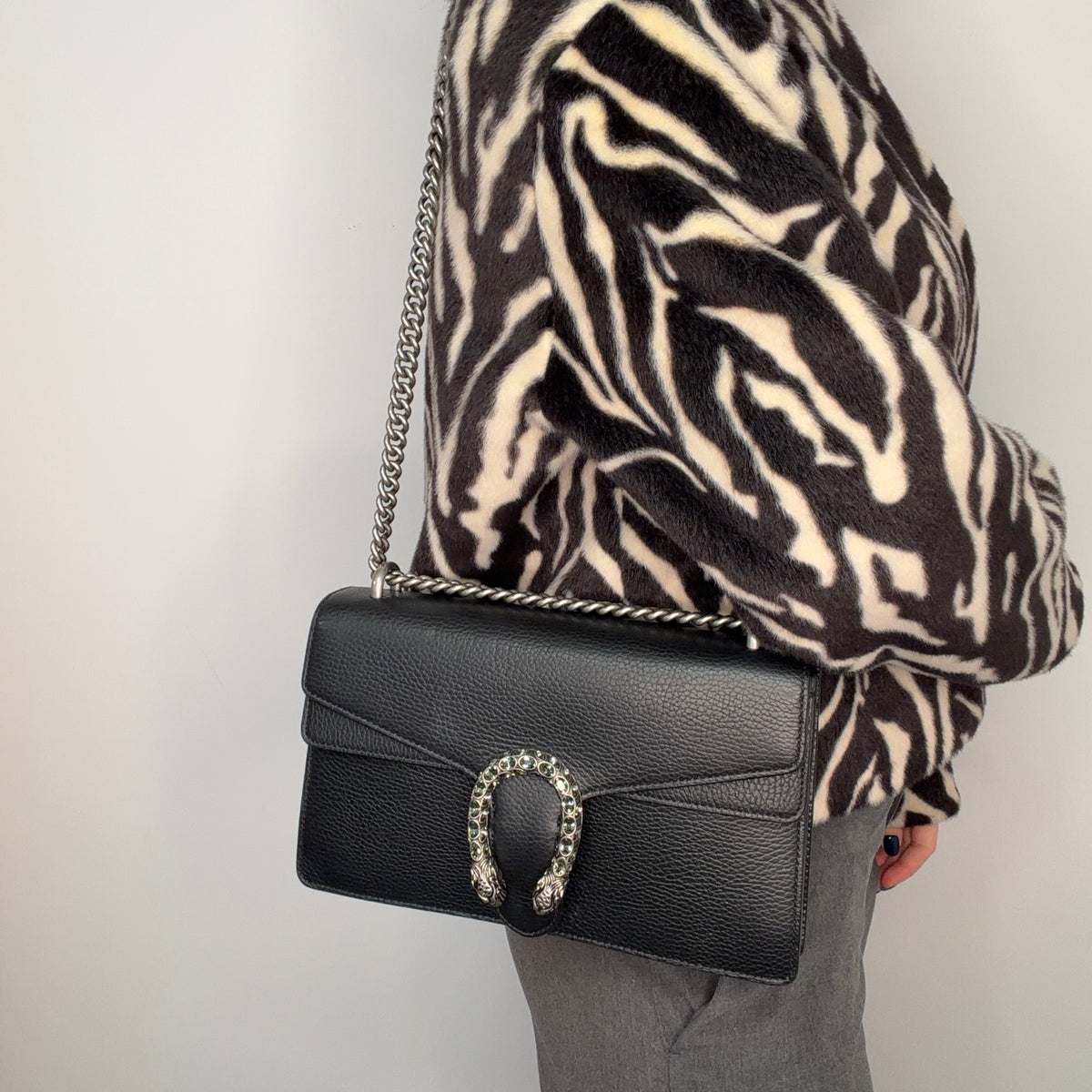 Gucci Dionysus Black Leather Crystal Closure
