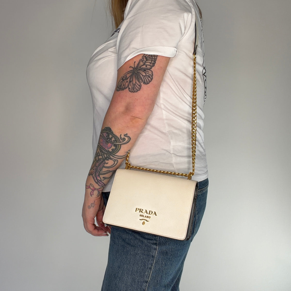 Prada Chain Shoulder Bag Black/White