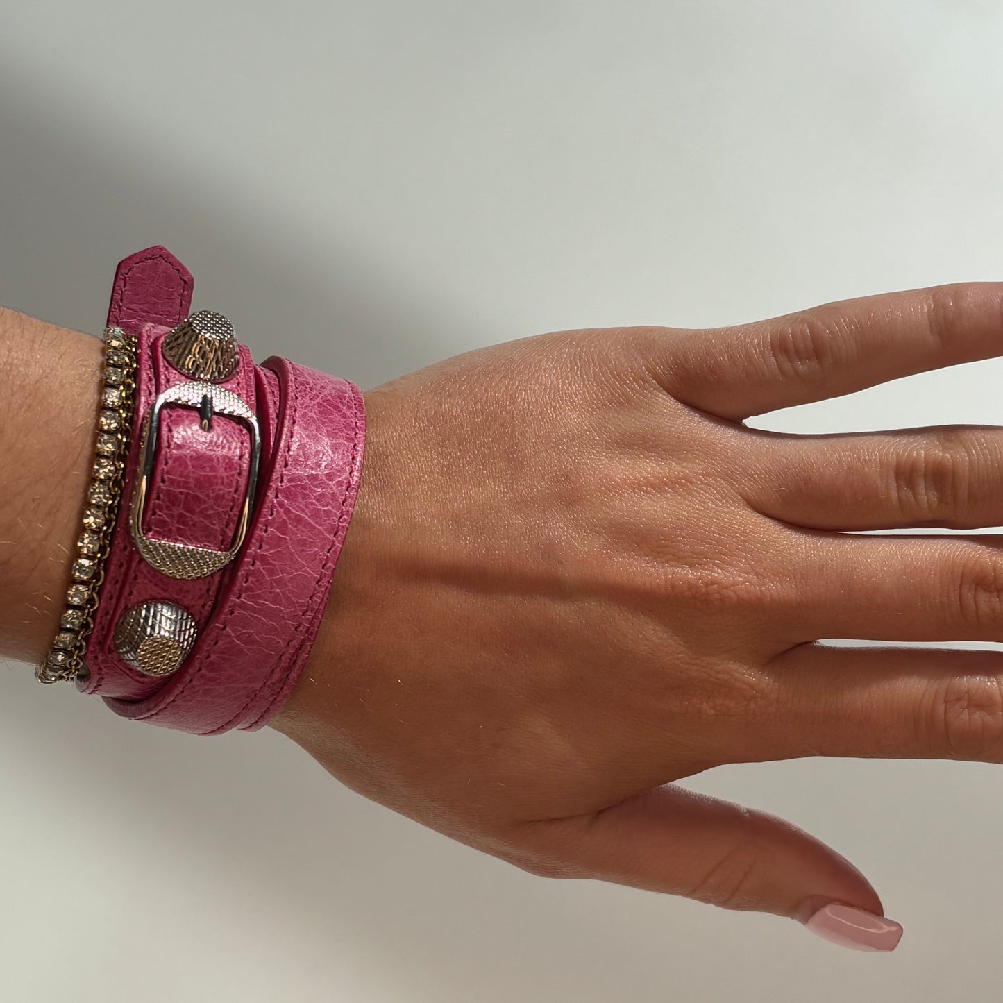 Balenciaga Peony Leather Double Wrap Classic Arena Bracelet