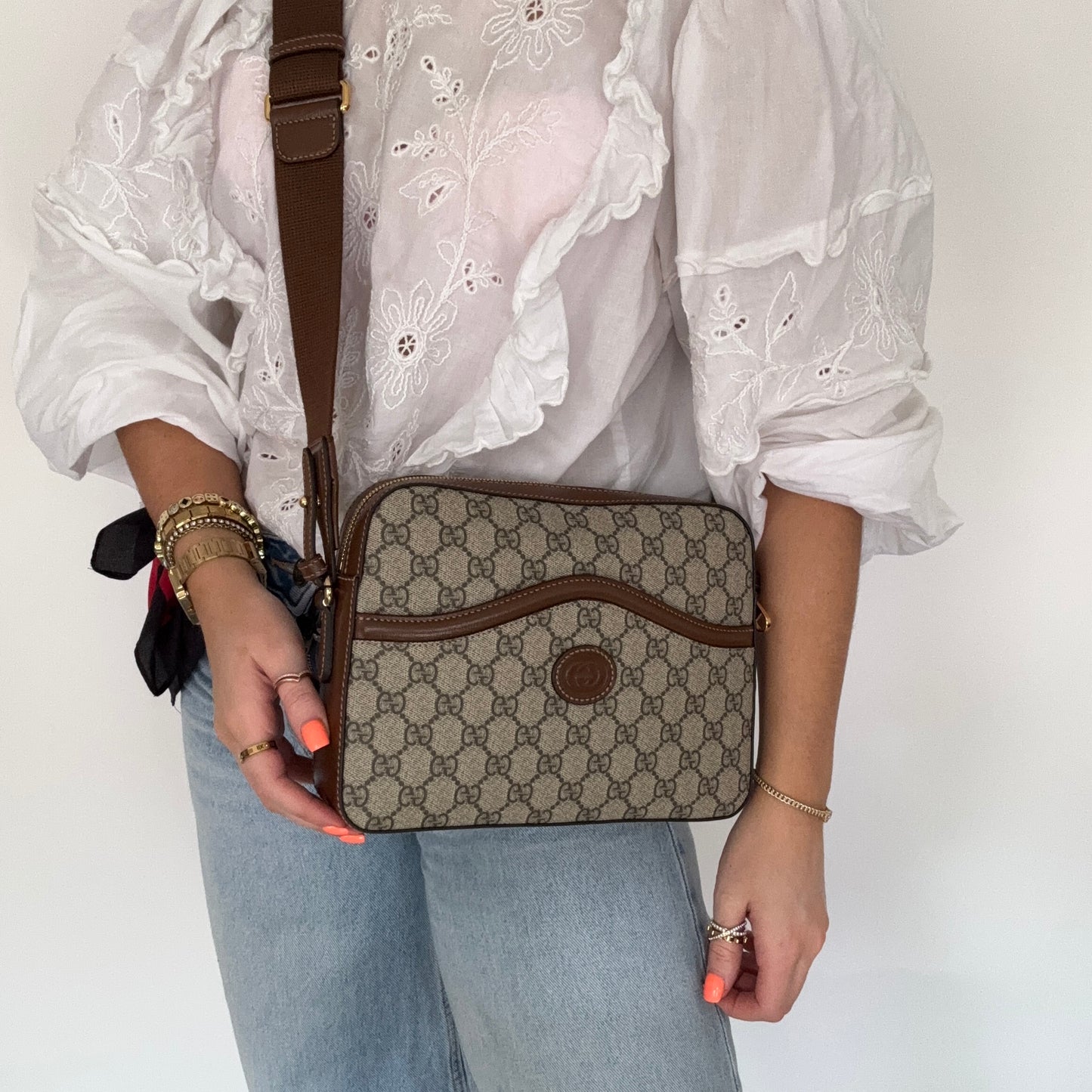 Gucci Interlocking G GG Supreme Messenger Bag Brown