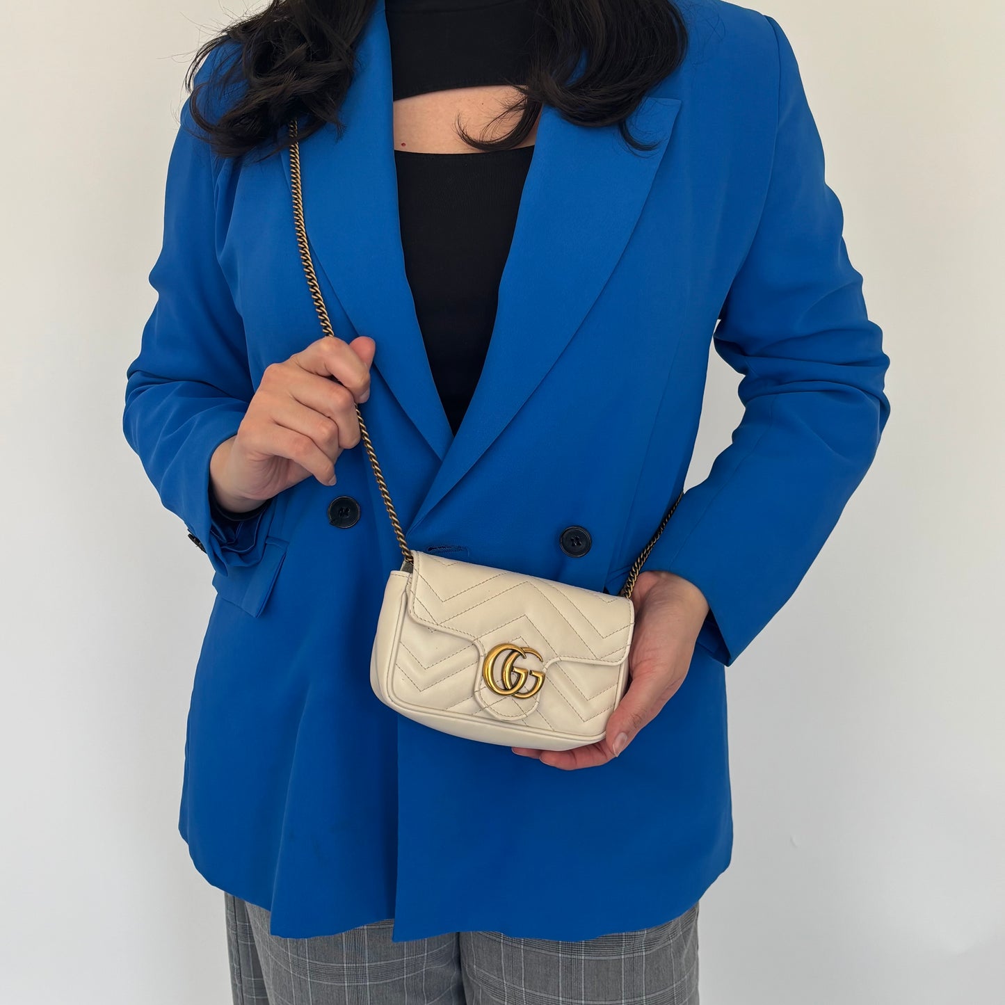 Gucci Cream Chevron Super Mini Marmont