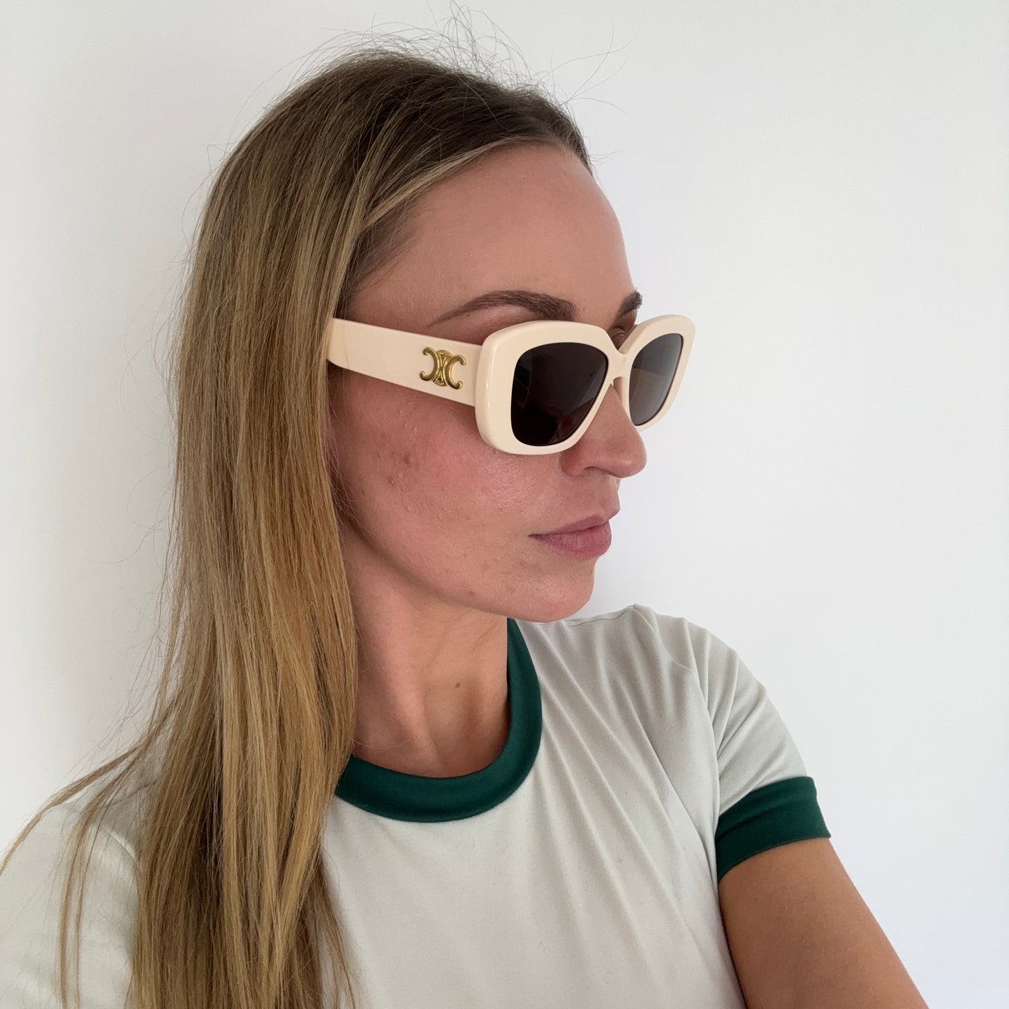 Celine Triomphe Sunglasses – Beige Acetate with Gold Hardware