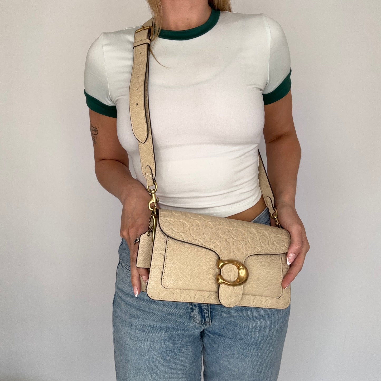 Coach Tabby 26 Bag – Cream Signature Embossed Leather with Silver Hardware