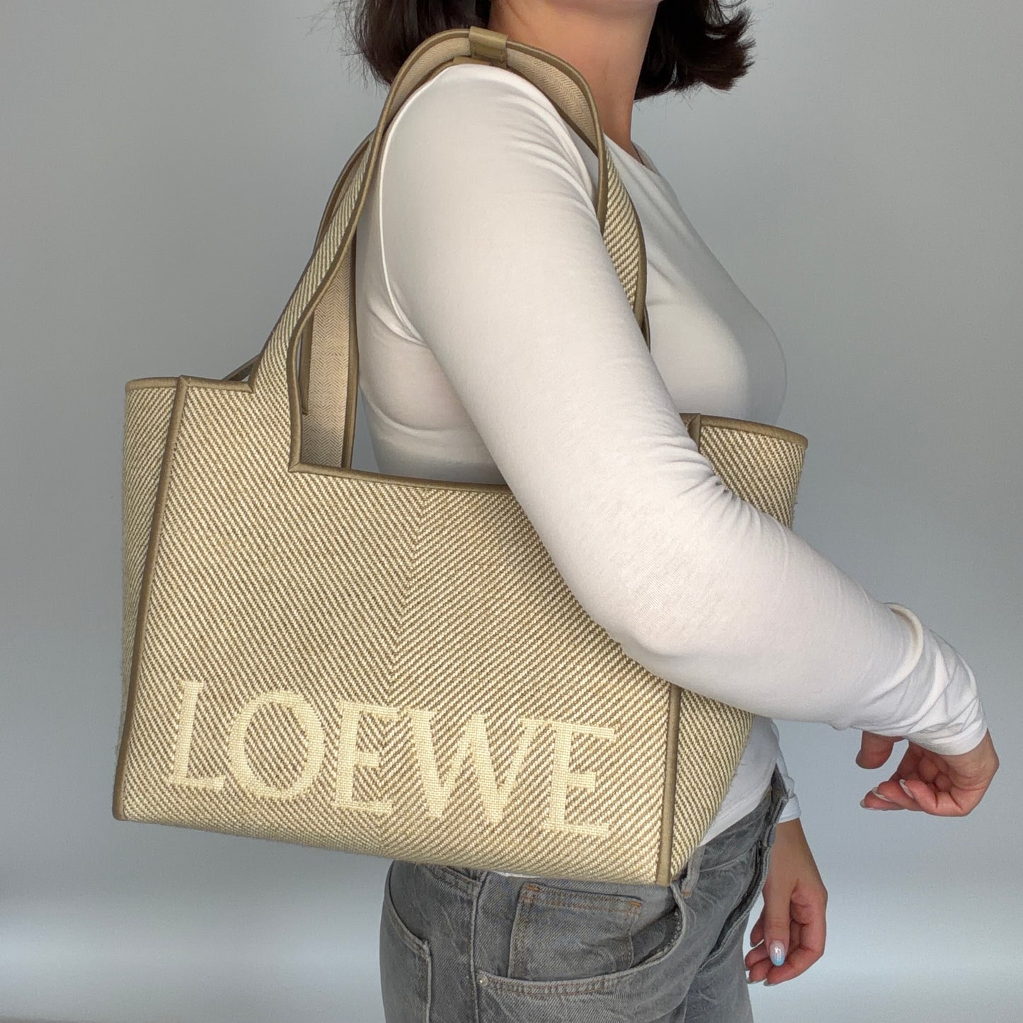 Loewe Logo Square Tote Medium Canvas Beige