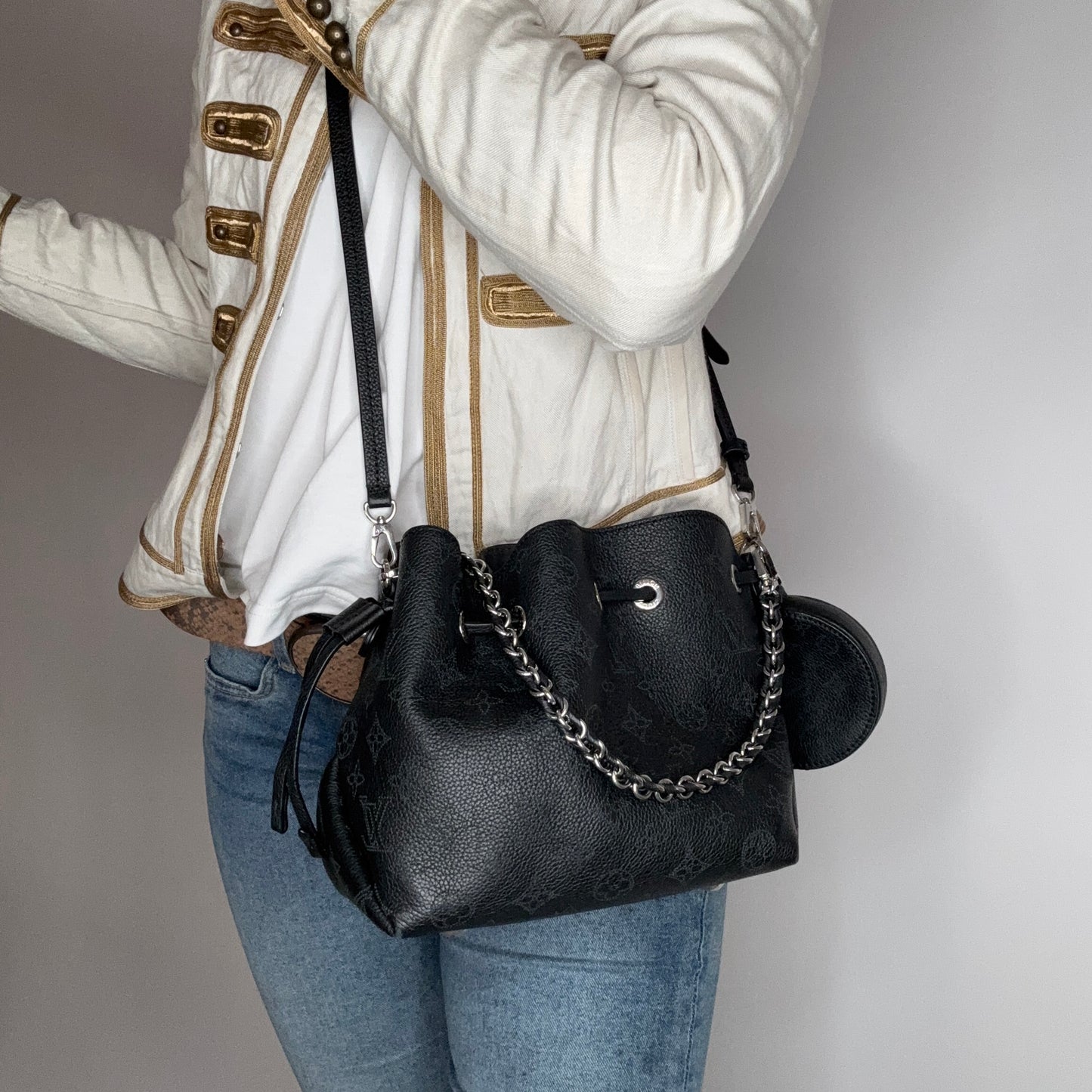 Louis Vuitton Bella Bucket Bag Black Mahina (NFID)