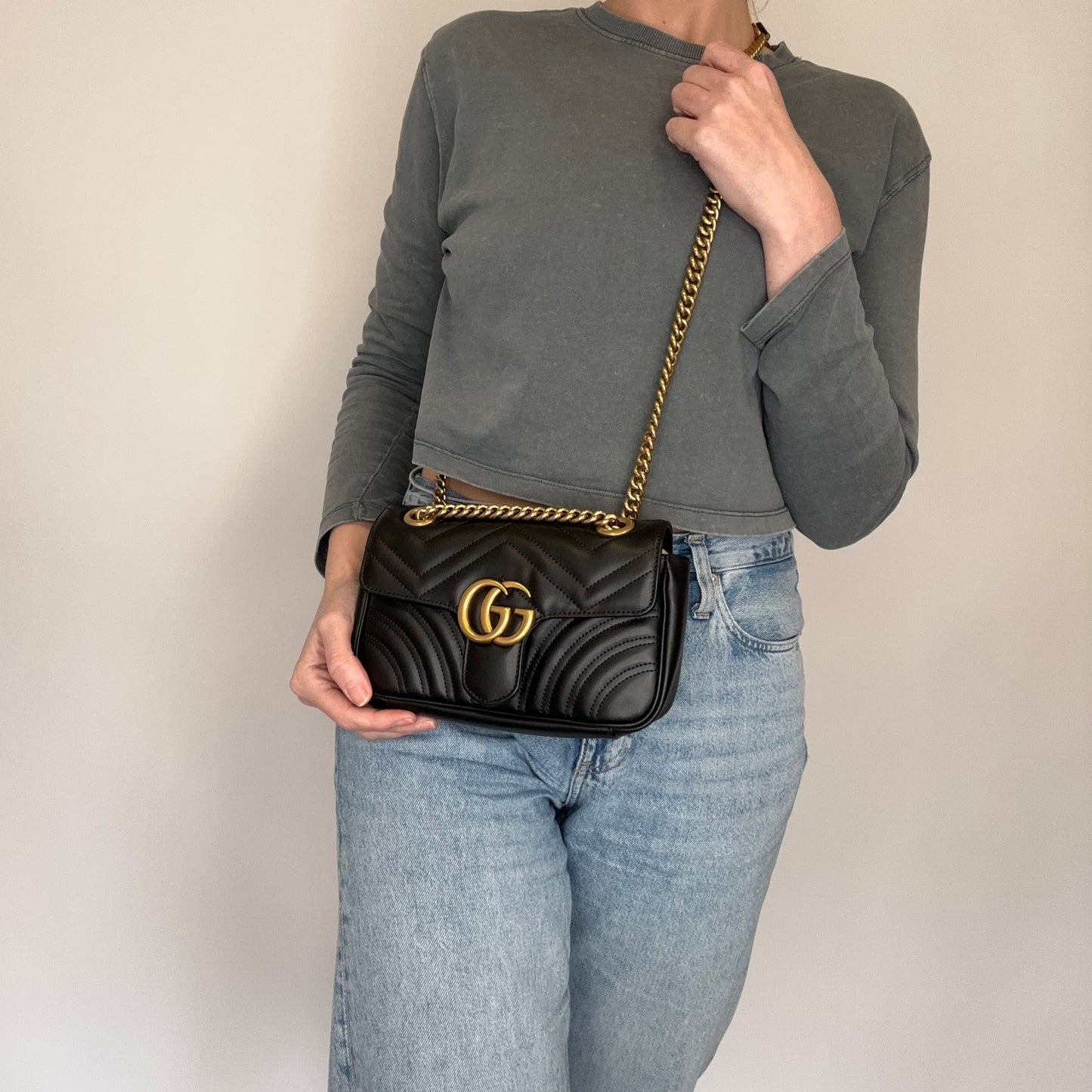 Gucci GG Marmont Mini Flap Bag – Black Leather with Gold Hardware