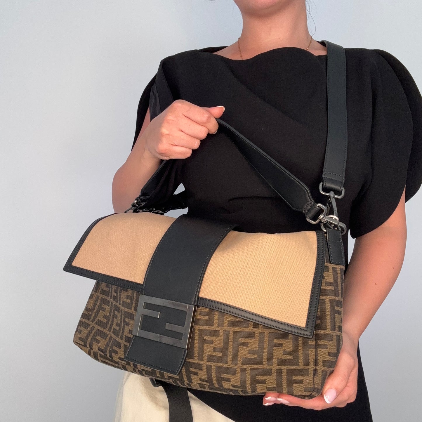 Fendi Baguette Large Convertible Belt Bag Zucca and Canvas