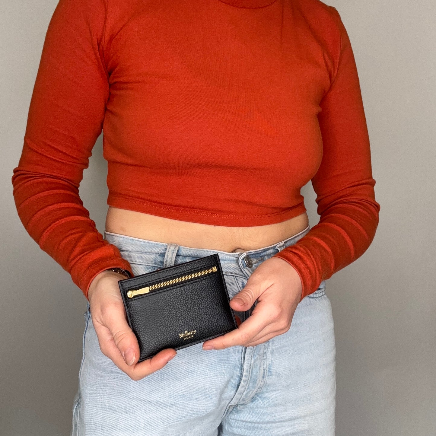 Mulberry Zipped Card Slip Black Small Classic Grain