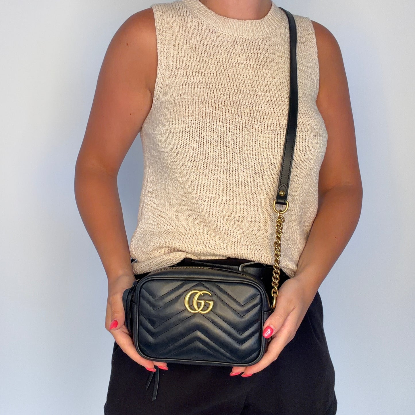 Gucci Marmont Mini Camera Bag Black GHW 2