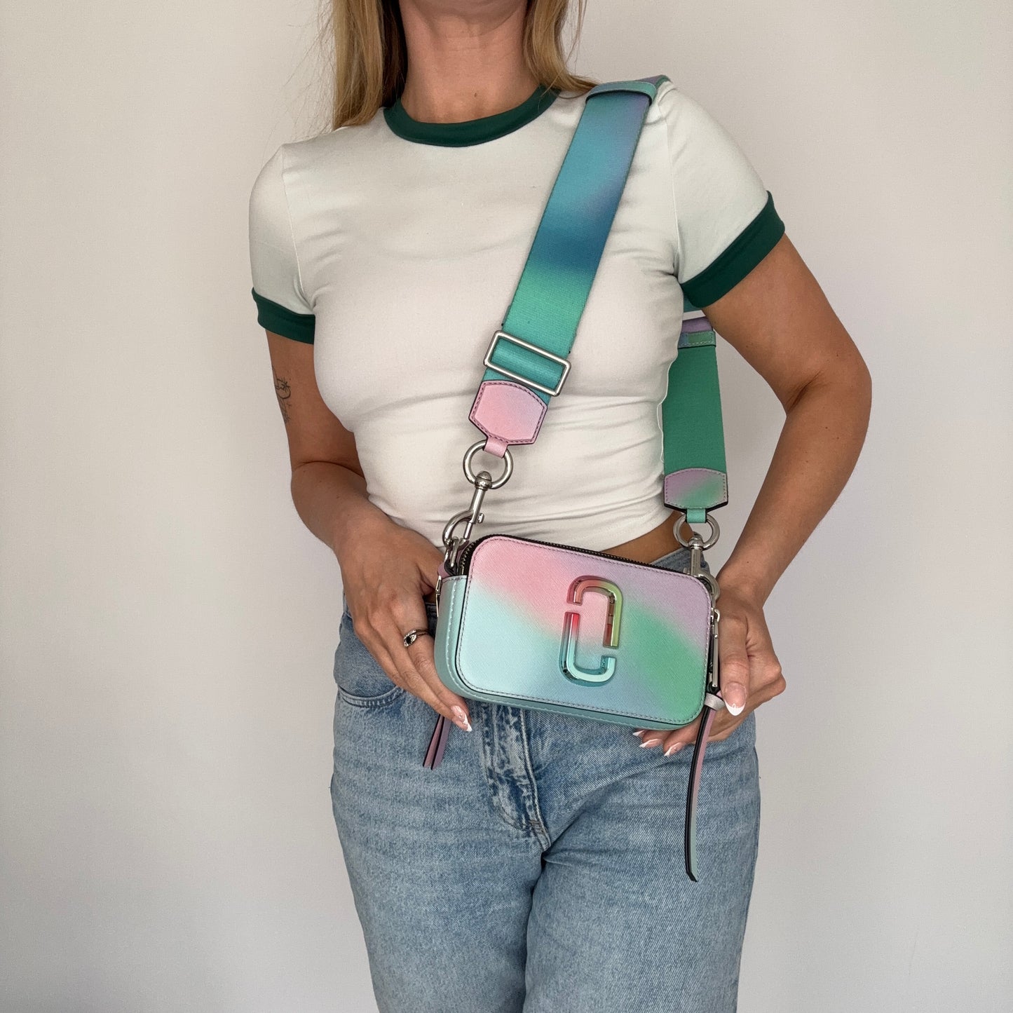 Marc Jacobs Snapshot Bag – Green Airbrush Leather with Multi-Tone Hardware