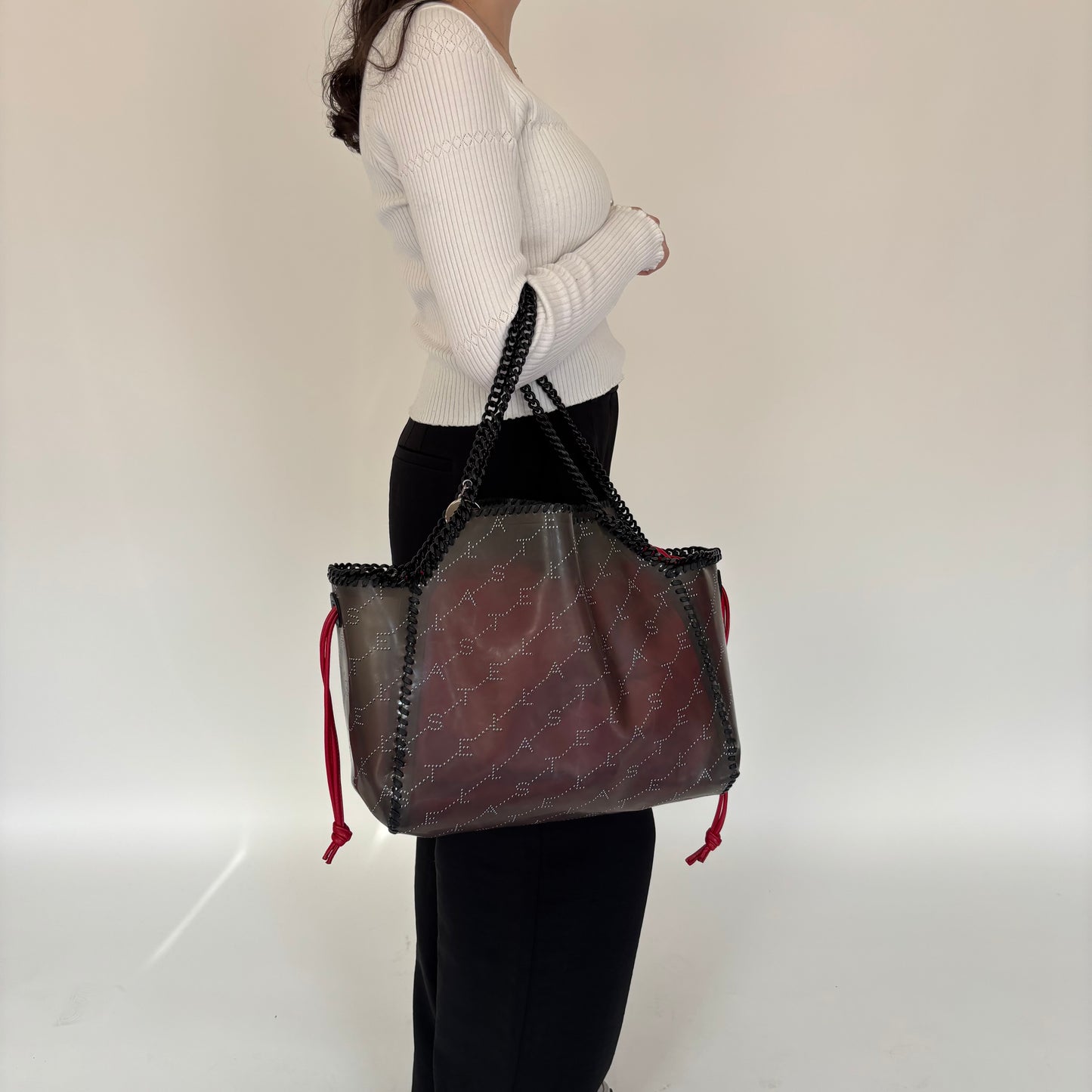 Stella McCartney Vinyl Falabella Tote With Red Drawstring Interior