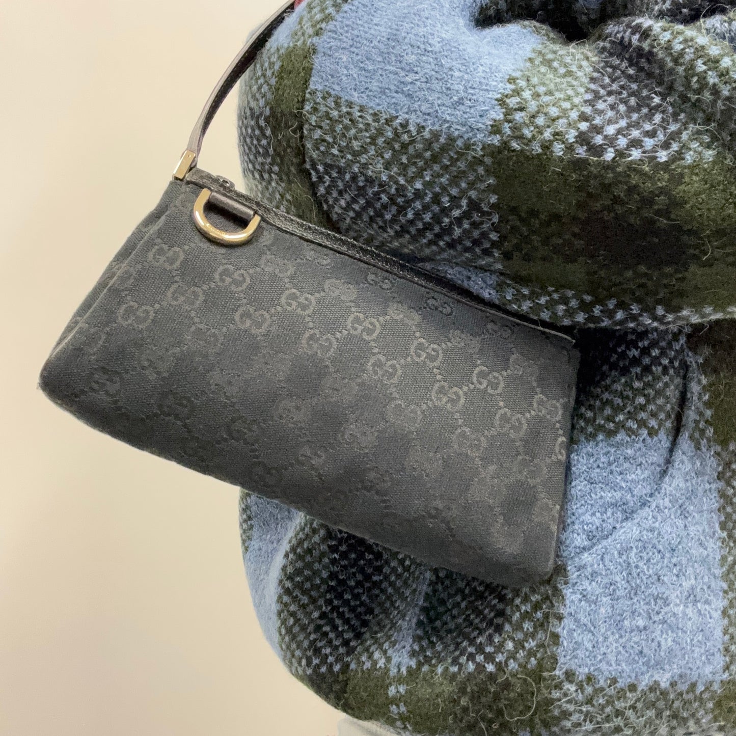 Gucci Abbey D-Ring Pochette Black GG Canvas and Leather