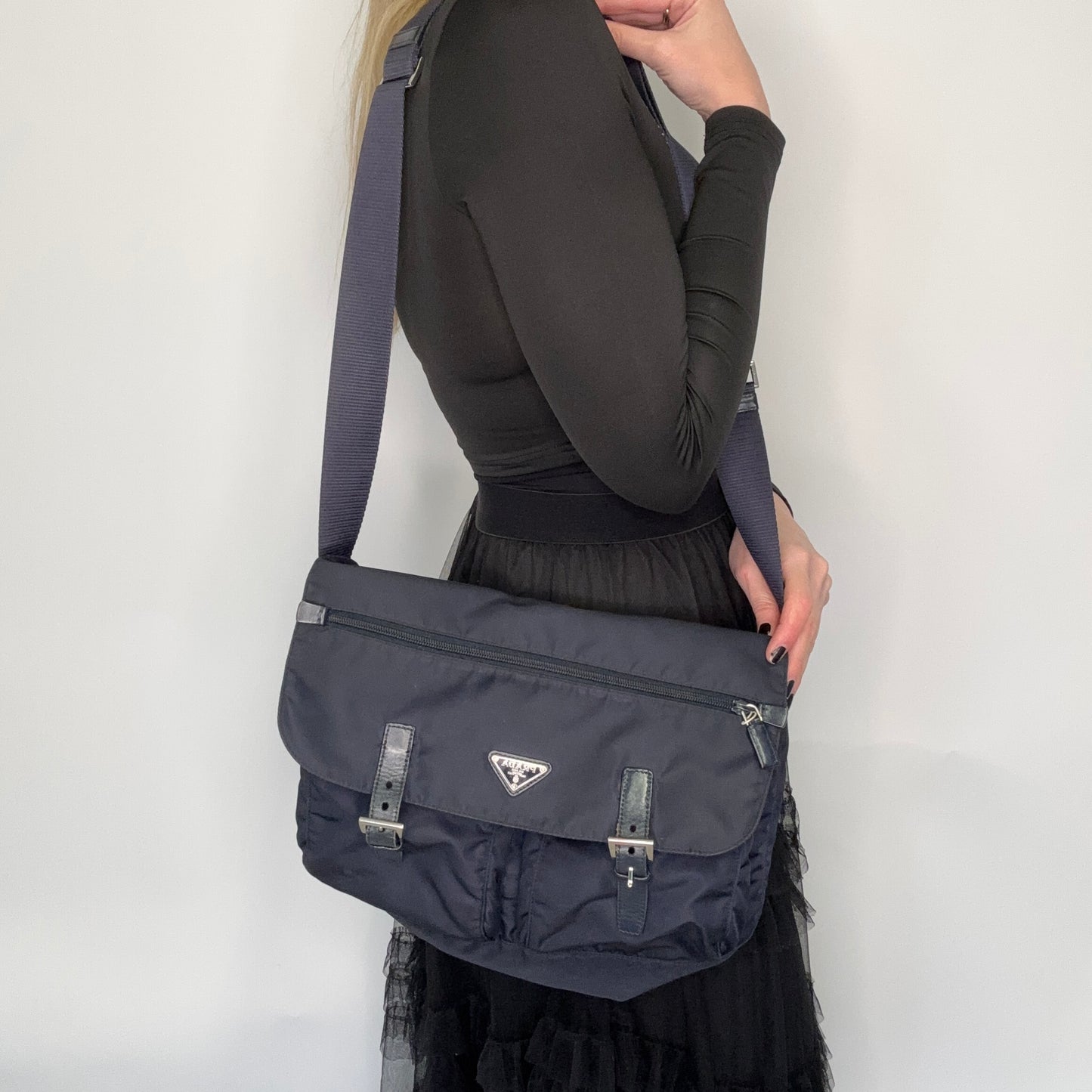 Prada Nylon Twin Pocket Messenger Bag Navy